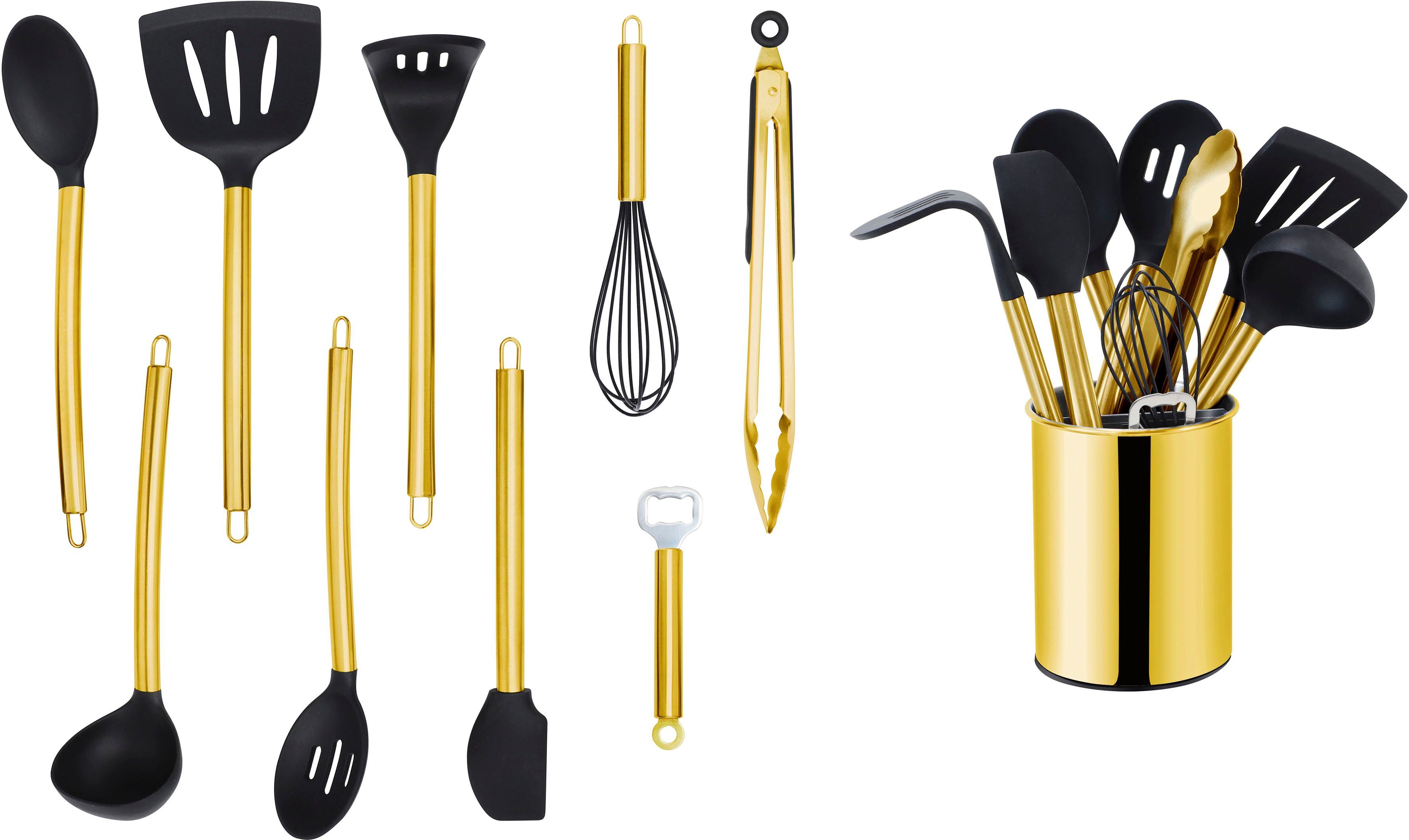 ECHTWERK Küchenorganizer-Set, (Set, 10-tlg), Kochbesteck mit Edelstahlgriff, Antihaft Silikon, Utensilienhalter