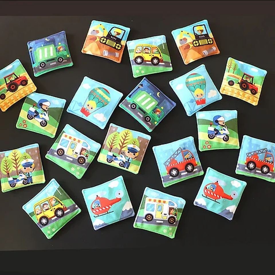 Kidifabrics Kreativset Memory Spiel zum selbst nähen - Stoffpanel, verschiedene Motive Fahrzeuge