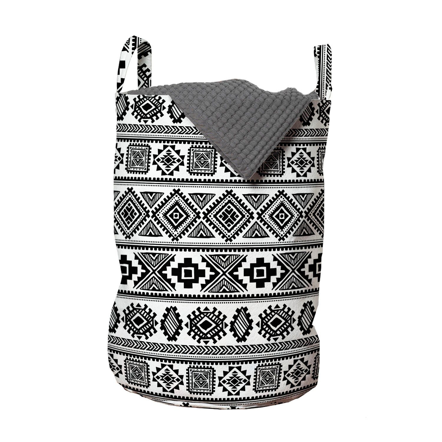 Abakuhaus Wäschesäckchen Wäschekorb mit Griffen Kordelzugverschluss für Waschsalons, Mexican Drucken geometrische Monochrome