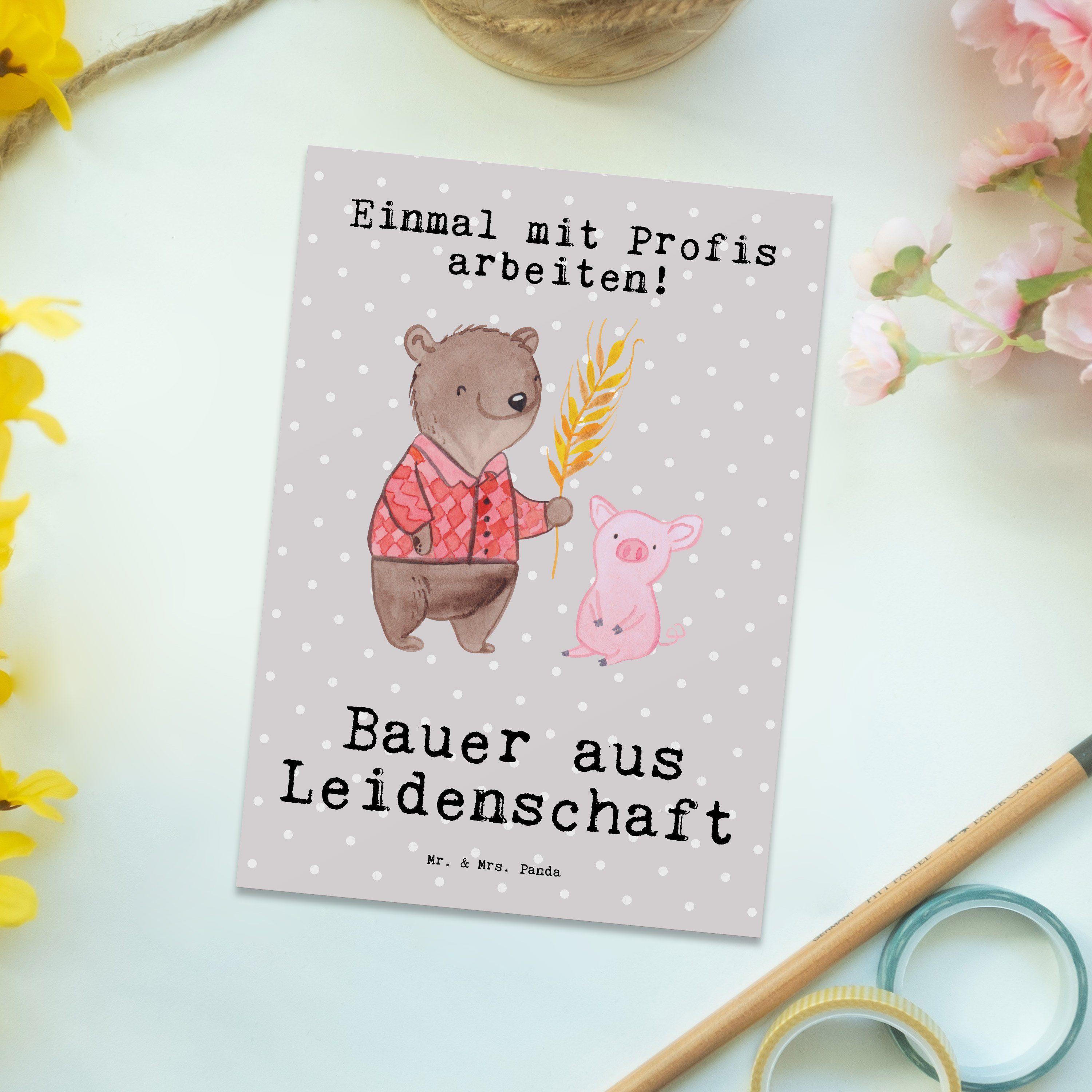Abschie aus - Dankeschön, Mrs. Bauer Leidenschaft Pastell Panda - Postkarte Grau Geschenk, & Mr.