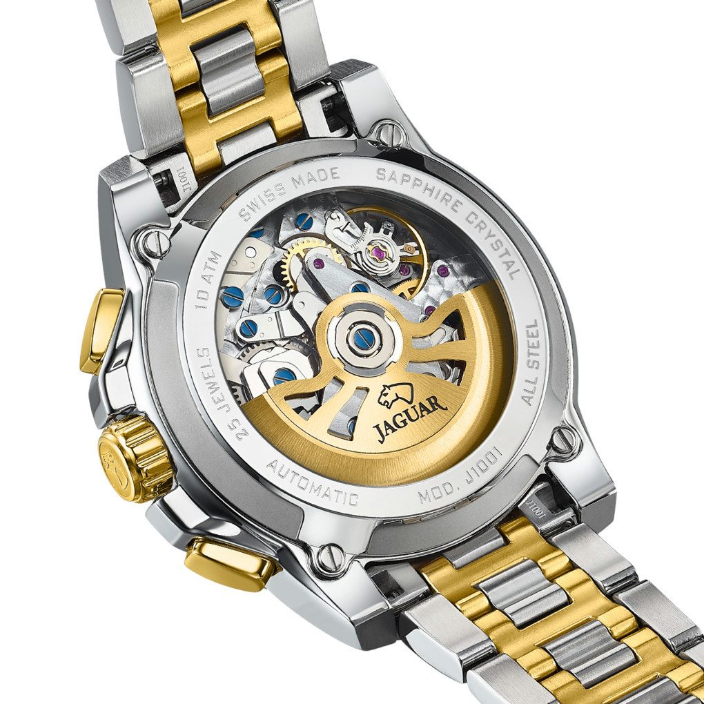 Jaguar Automatikuhr Chronograph J1001/1, Swiss Made, Bicolor-Design, Edelstahlband, 45 mm, hochwertiges Automatikuhrwerk mit Chronographenfunktion