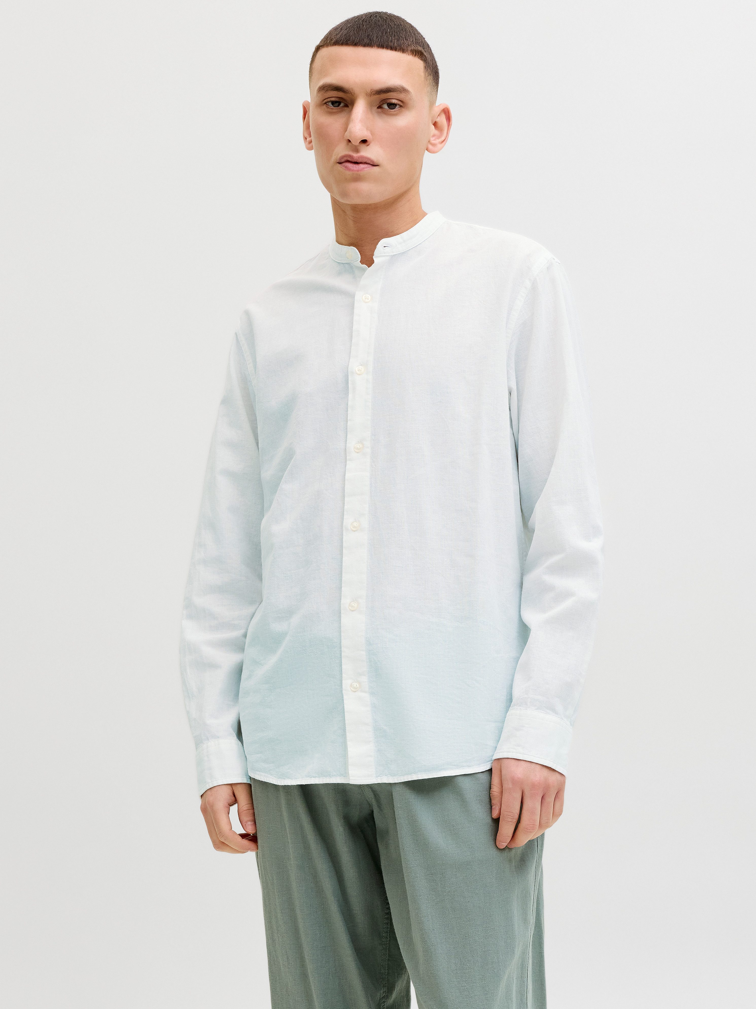 Langarmhemd JJEBREEZE LINEN BLEND BAND SHIRT L/S SN