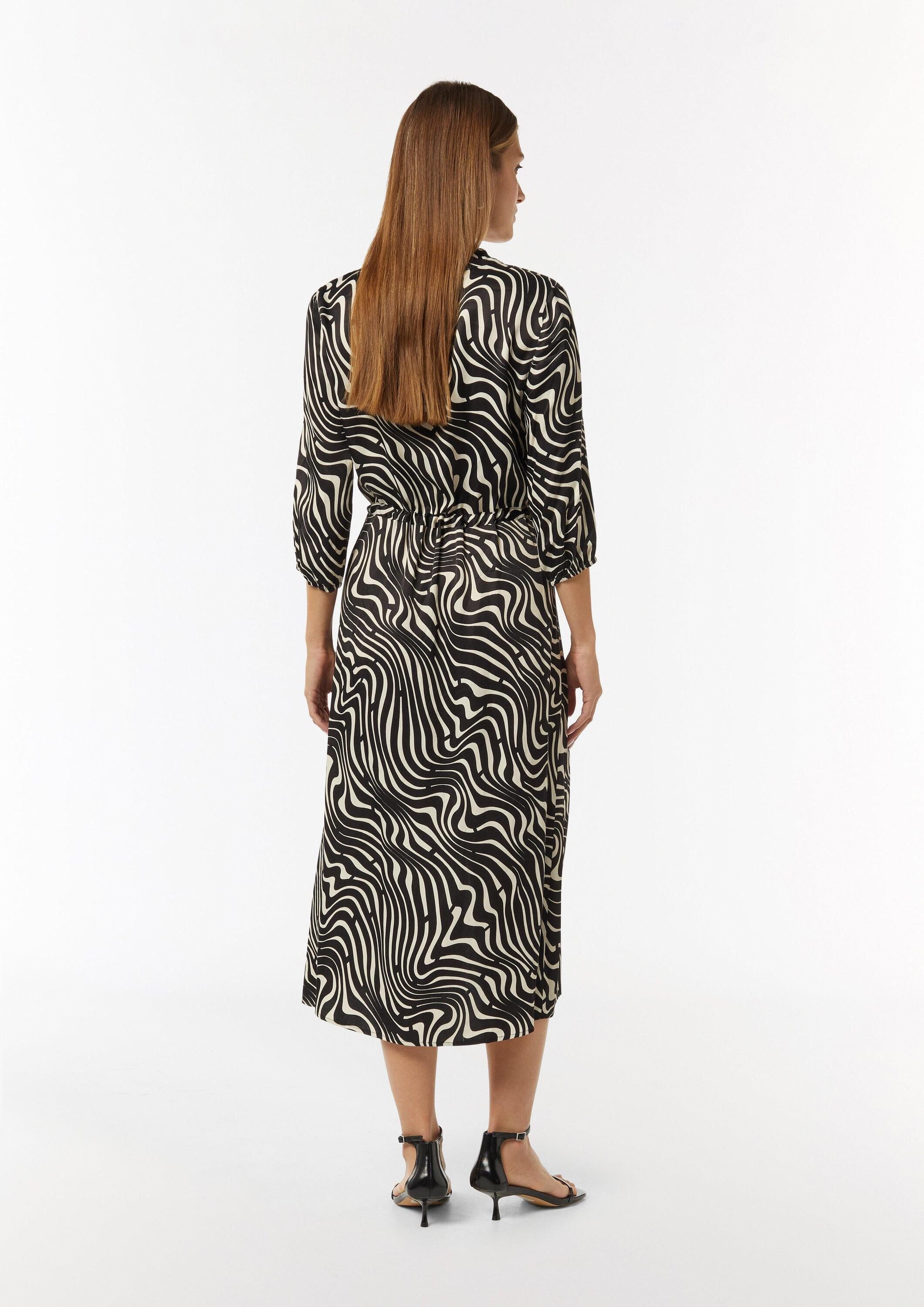 comma Midikleid Kleid Gemustertes Hemdblusenkleid mit Tunnelzug