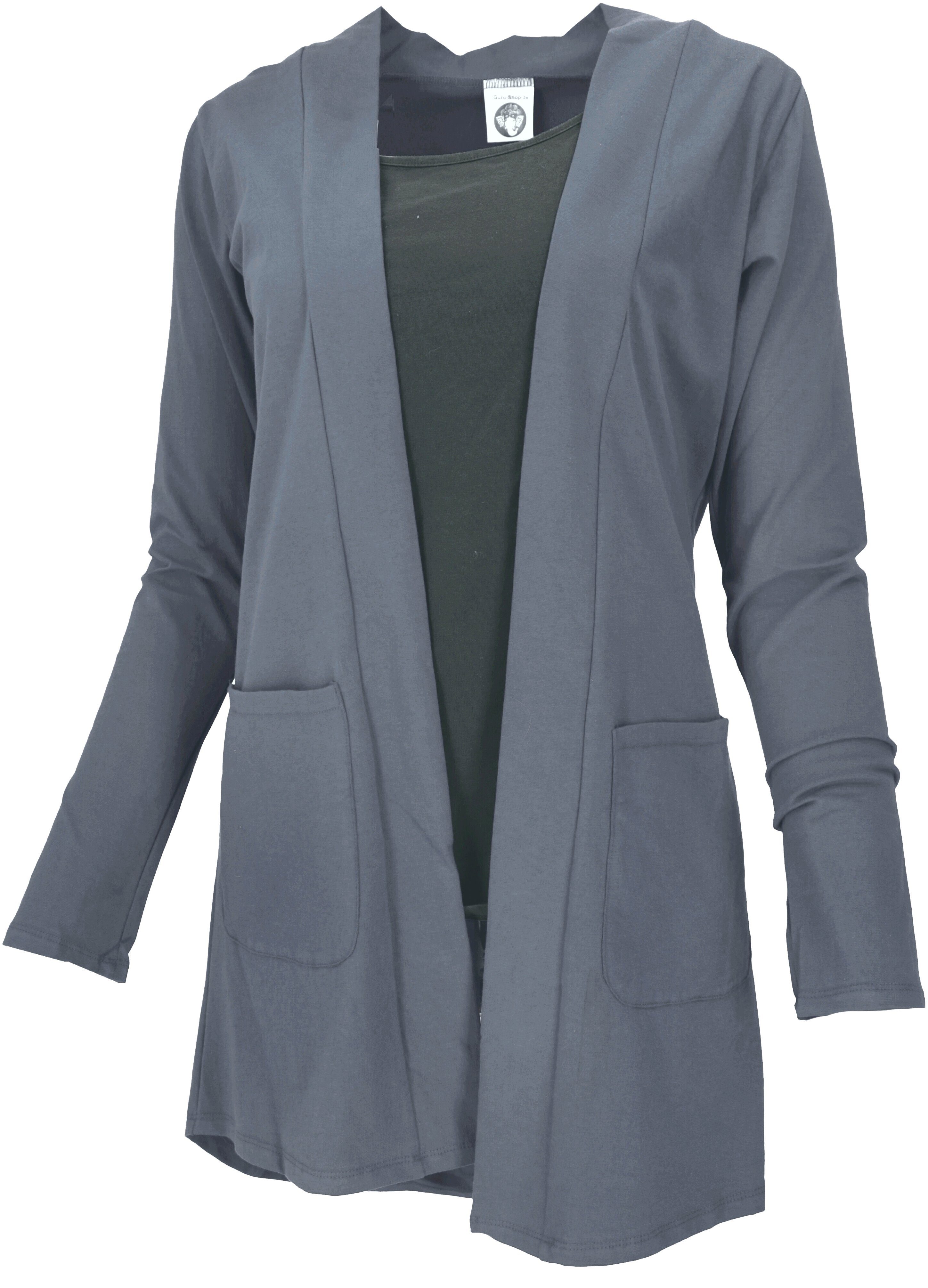 Guru-Shop Langjacke Offener Cardigan, lange Jacke - dunkelgrau alternative Bekleidung