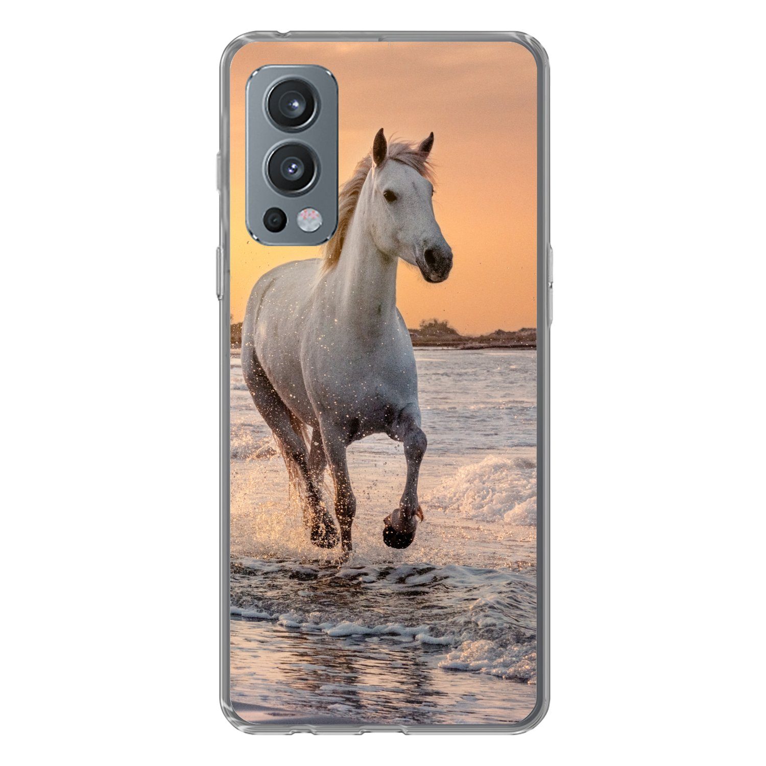 MuchoWow Handyhülle für OnePlus Nord 2 5G Pferde - Sonne - Meer - Strand - Tiere, Phone Case, Silikon, Schutzhülle Dünn