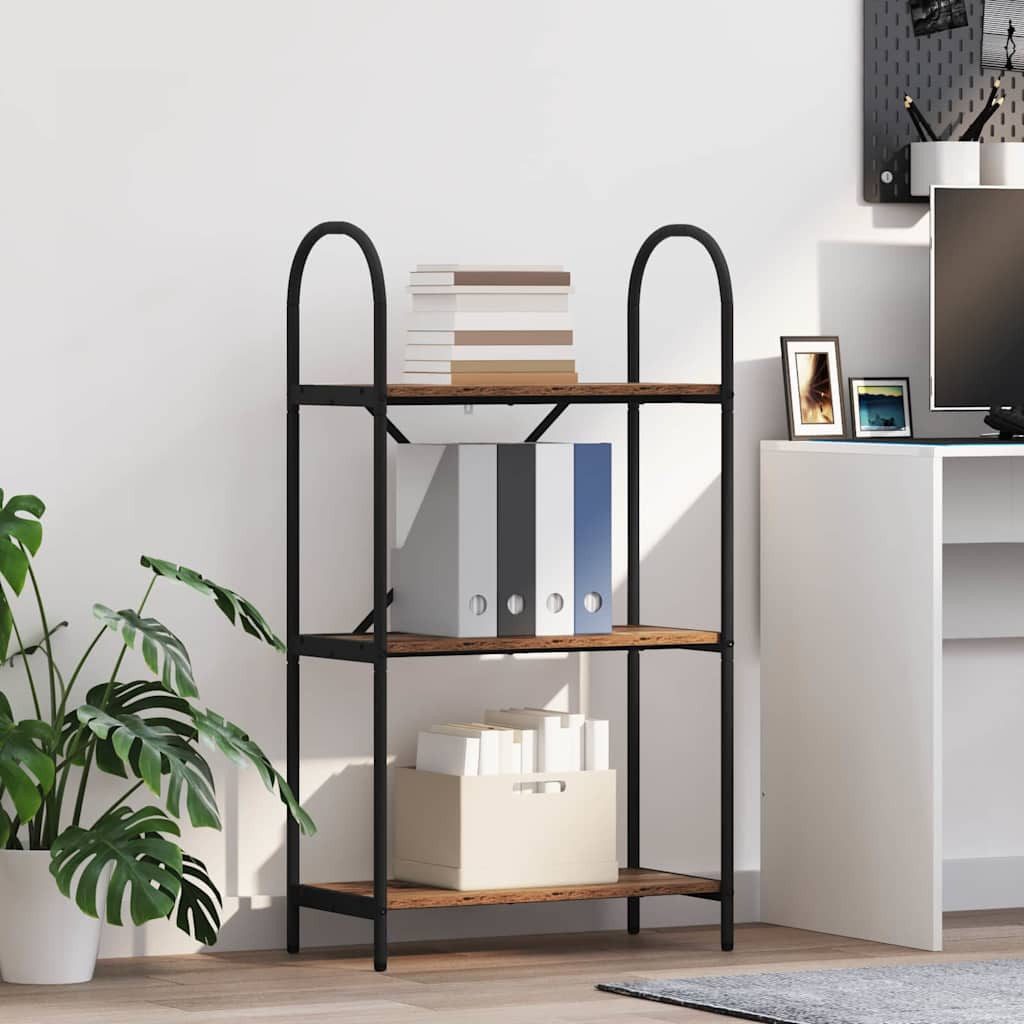 furnicato Bücherregal 60 x 30 x 109 cm Altholz, Stabiles Standregal mit 3 Ebenen und schwarzem Rahmen für das Büro