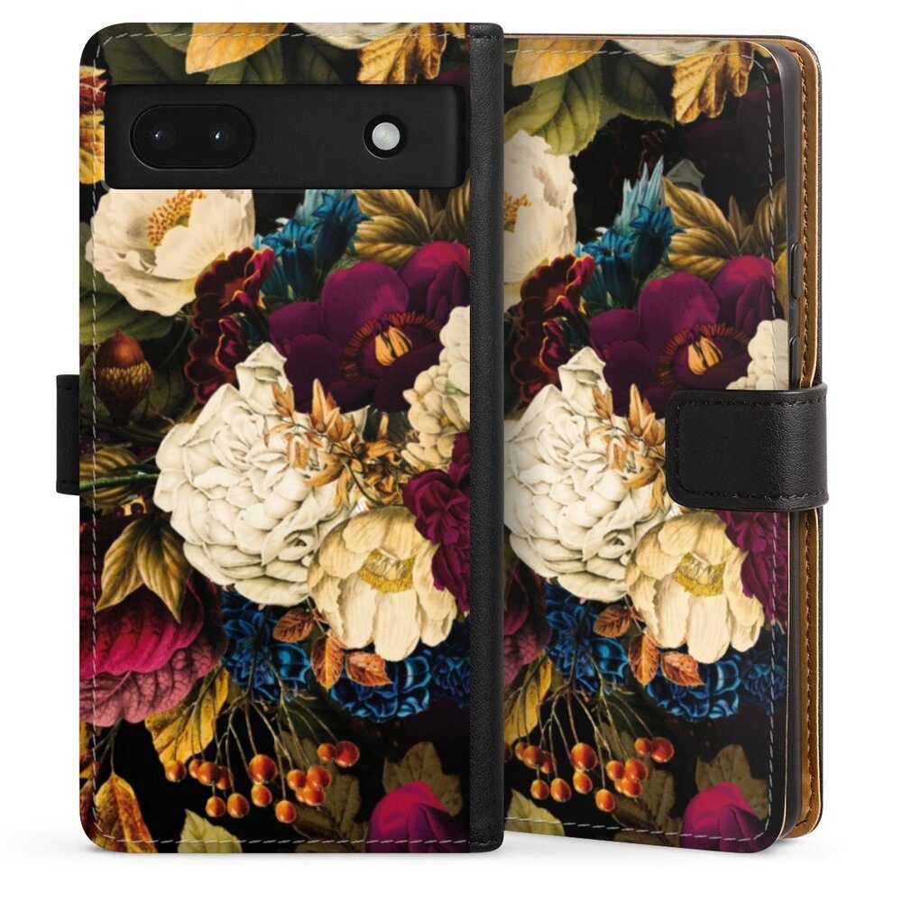 DeinDesign Handyhülle Vintage Blumen Muster Dark Vintage Flowers, Google Pixel 6a Hülle Flip Case Klapphülle Handytasche Leder