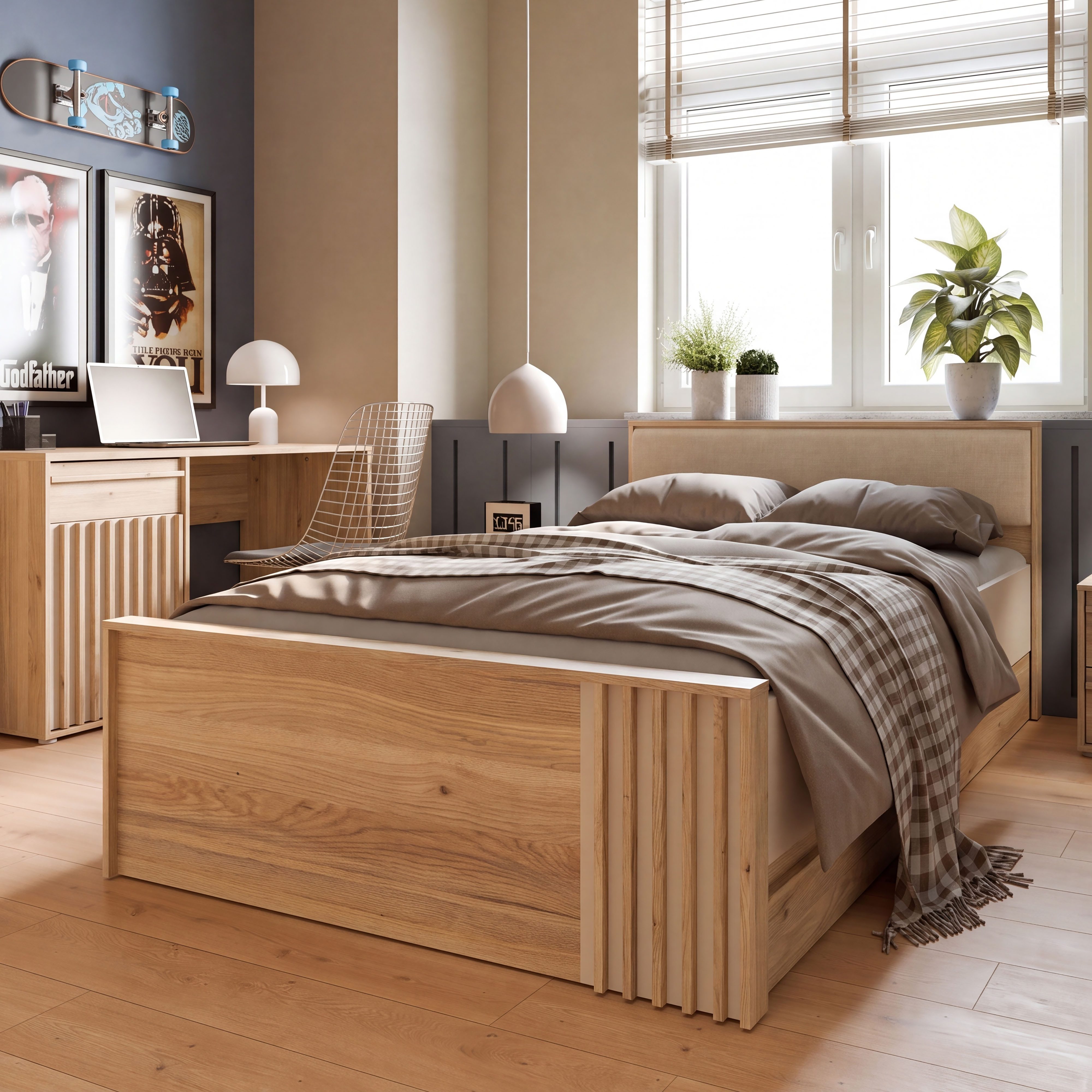 FORTE Bett Bett mit Stauraum 2 SK, Kopfteil gepolstert, B/H/T 130/84/213 cm, in 2 Farben erhältlich