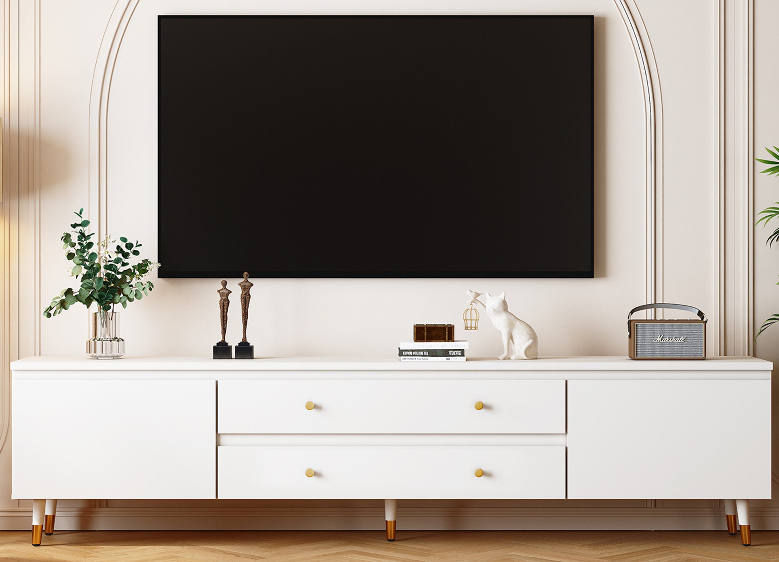 Lexzurn TV-Schrank Hängender TV-Schrank,175cm,Lowboard,Fernsehschrank (TV-Lowboard,TV-Möbel,Erfüllt den Umweltstandard E1,Gesamtabmessungen: 175*50*33cm,Schließfächer mit großer Kapazität, für Großbildfernseher bis 85, 4 Farben (Weiß/Beige/Holzoptik/Grau)