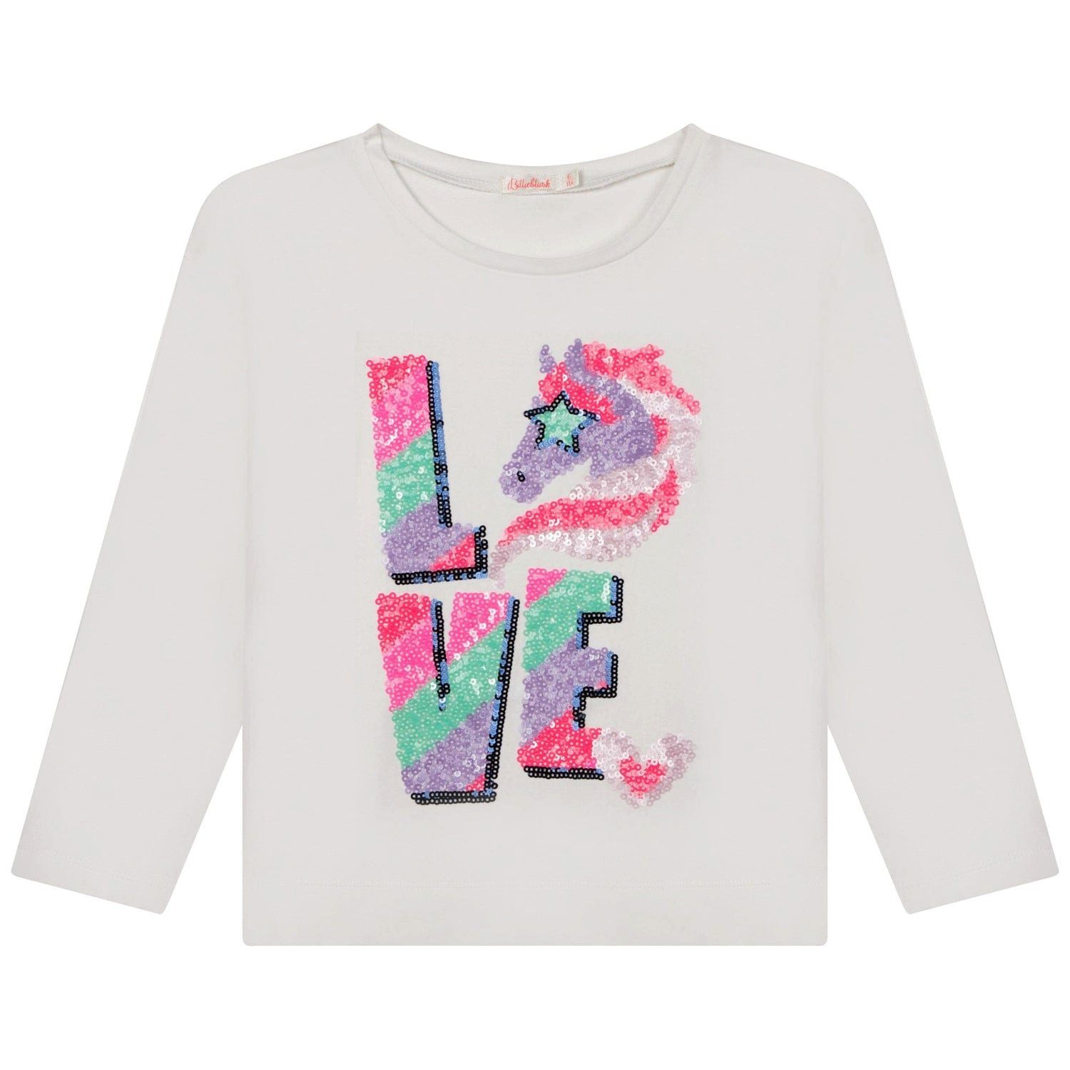 Billieblush Langarmshirt Billieblush Longsleeve weiß LOVE Aufdruck mit Pailletten bunt