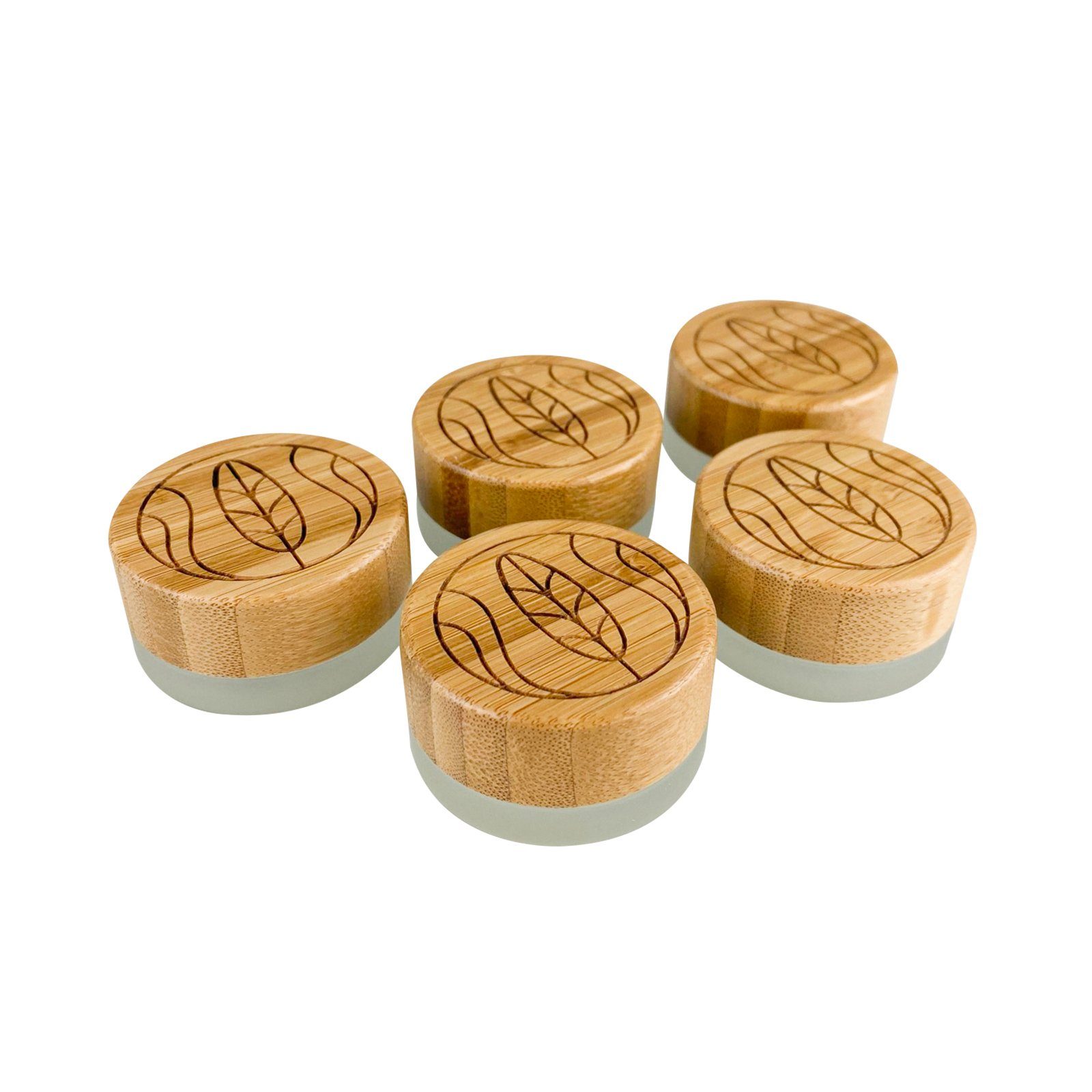 Wachsmann Bienenprodukte Aufbewahrungsdose Hochwertige Glastiegel für DIY-Kosmetik, Im Frosted Look, mit graviertem Bambus Deckel