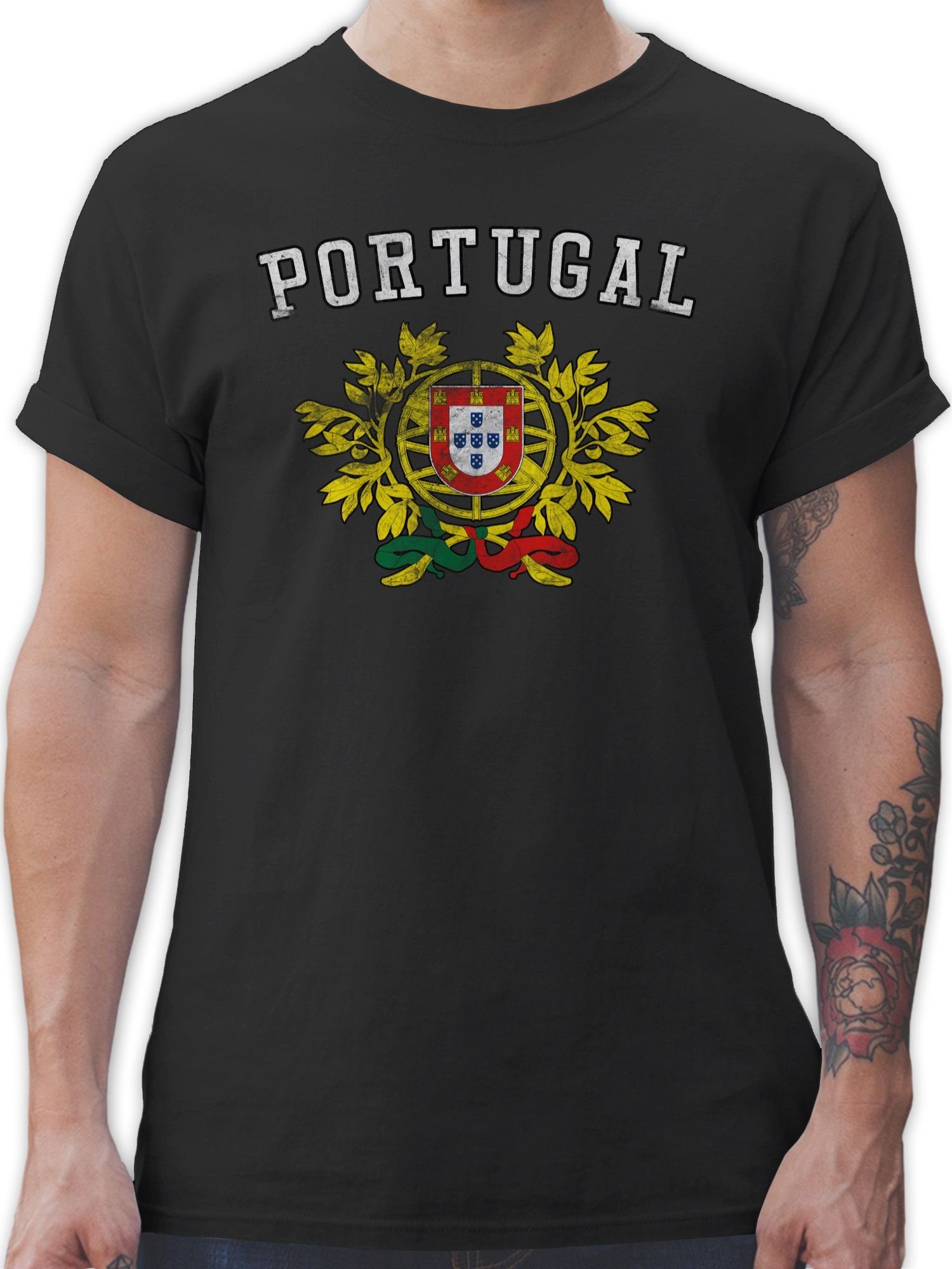 Shirtracer T-Shirt Portugal Wappen WM Fussball EM 2024 1 Schwarz