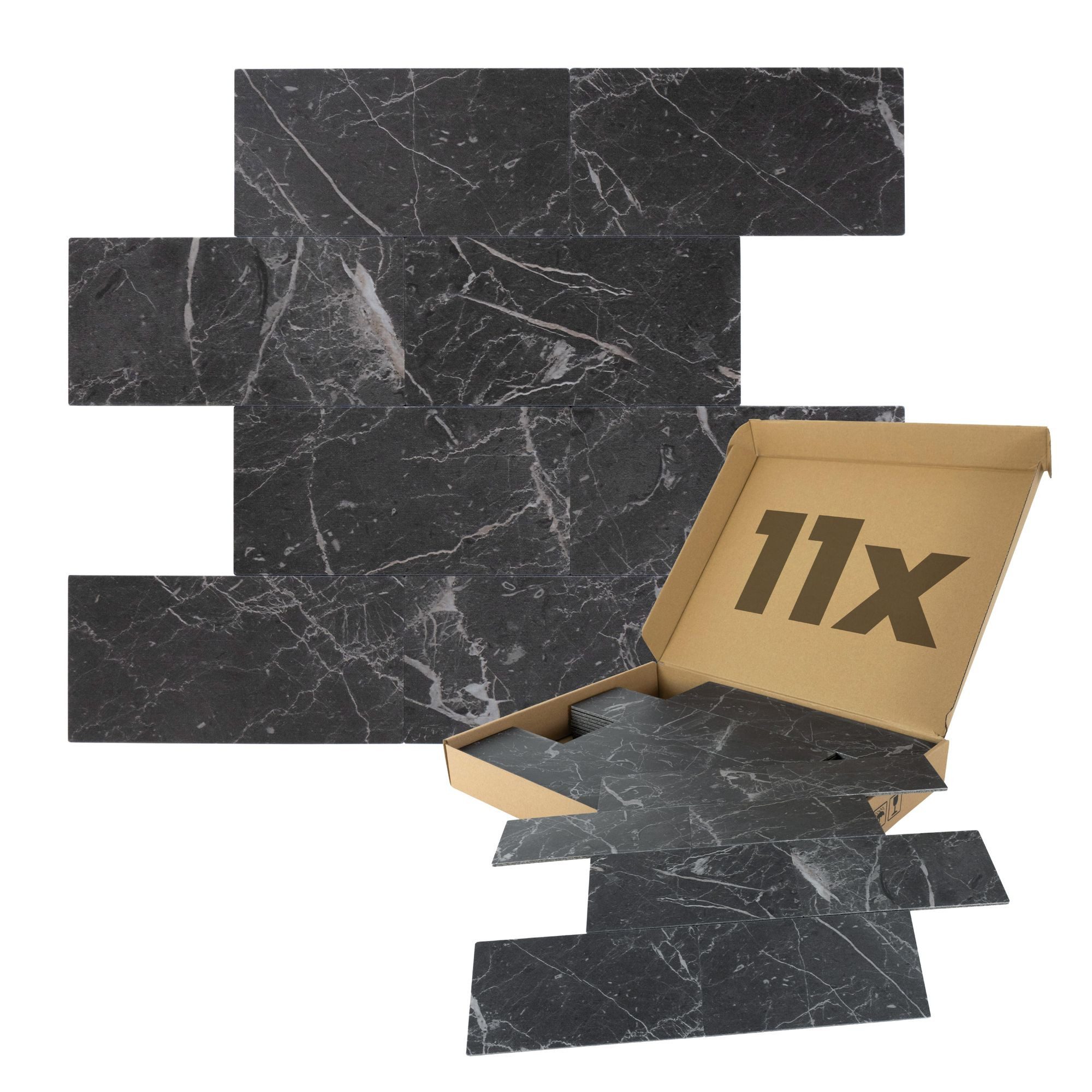 Dalsys Wandpaneel 1m² 11 Stück selbstklebend, BxL: 30.5x30.4 cm, (Anthrazit Marmoroptik, 11-tlg., Wandfliese) feuchtigskeitsbeständig, einfach montiert, hochwertiges Material