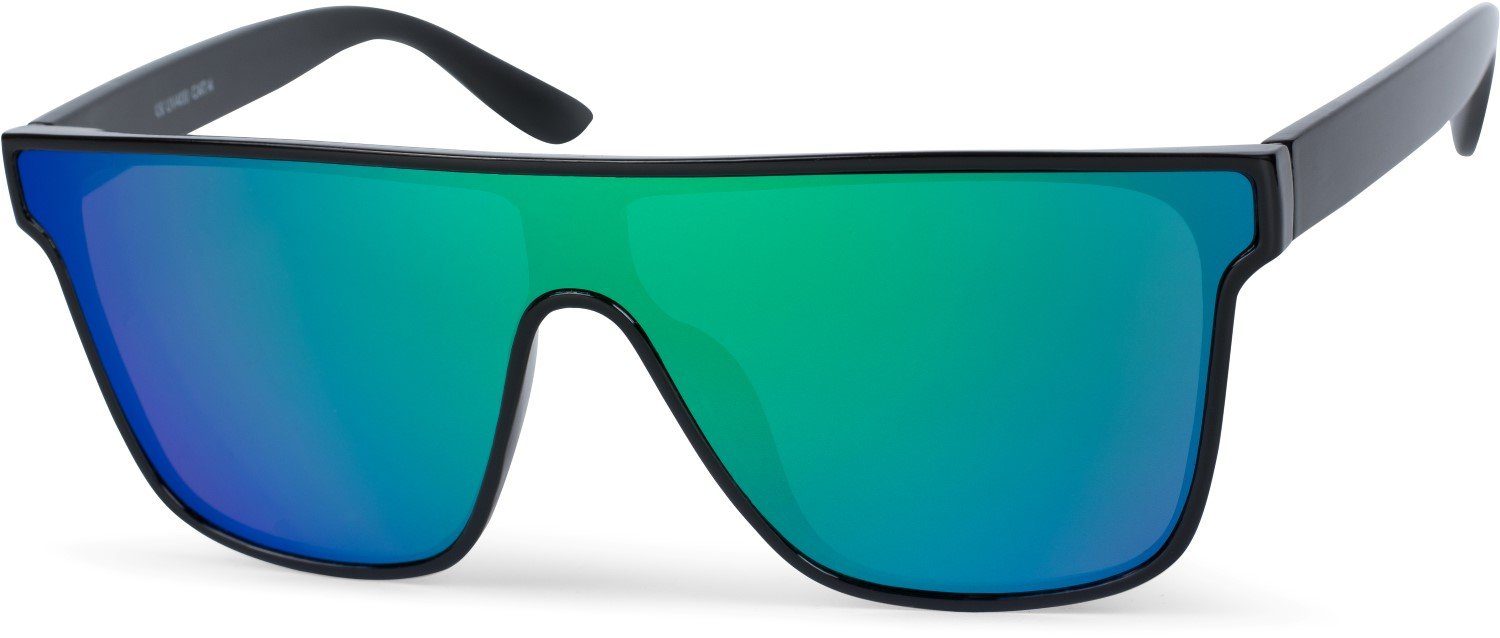 Glas / styleBREAKER Gestell Schwarz verspiegelt (1-St) Sonnenbrille Verspiegelt Grün-Blau