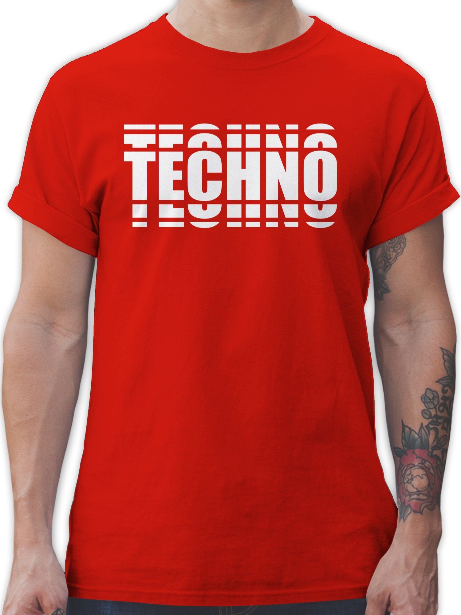 Shirtracer T-Shirt Techno in Grafischem Muster Festival Zubehör 03 Rot