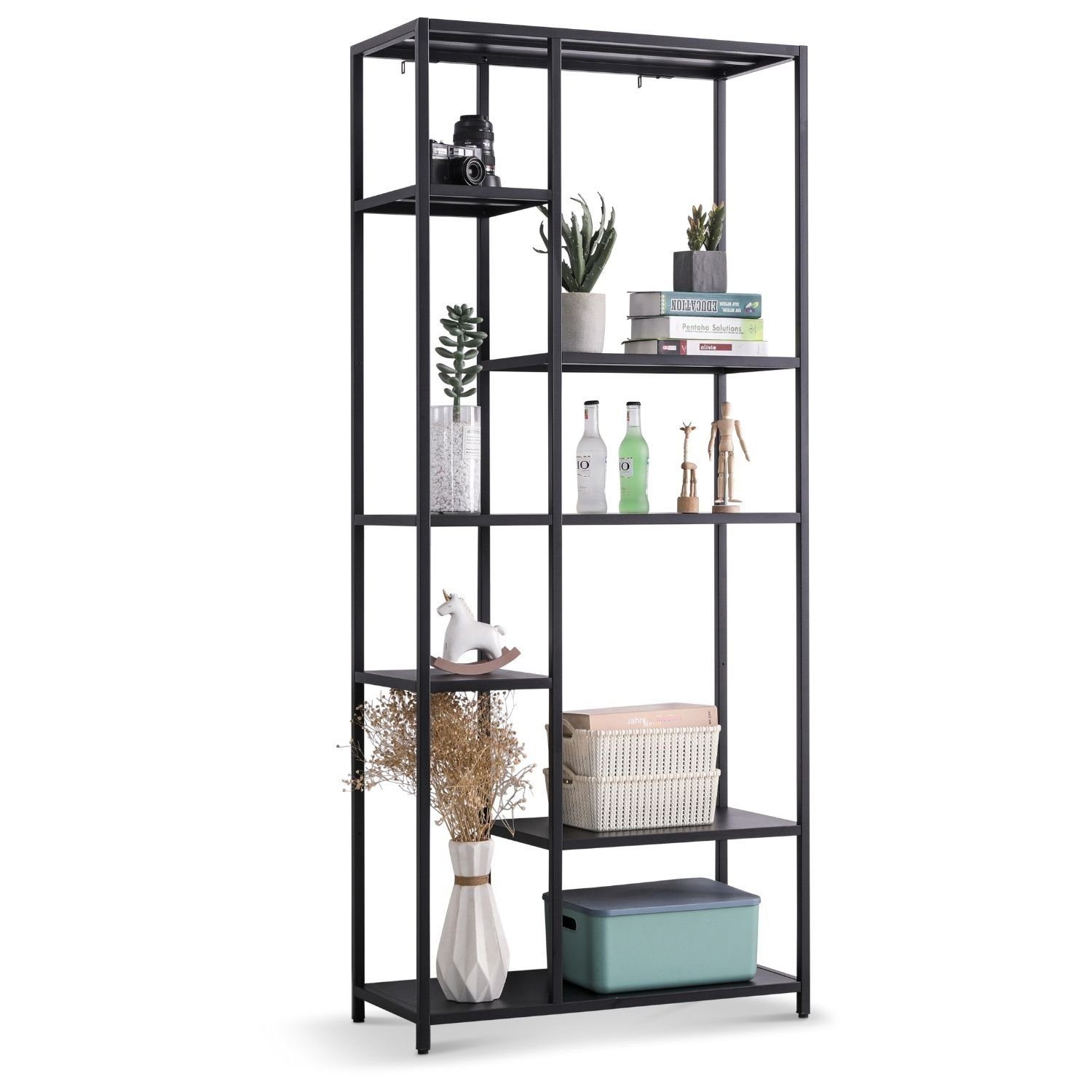 Coemo Standregal CHICAGO XL, Schwarz Wohnzimmer hohes Deko Regal aus Metall 6 Fächer Mehrzweckregal