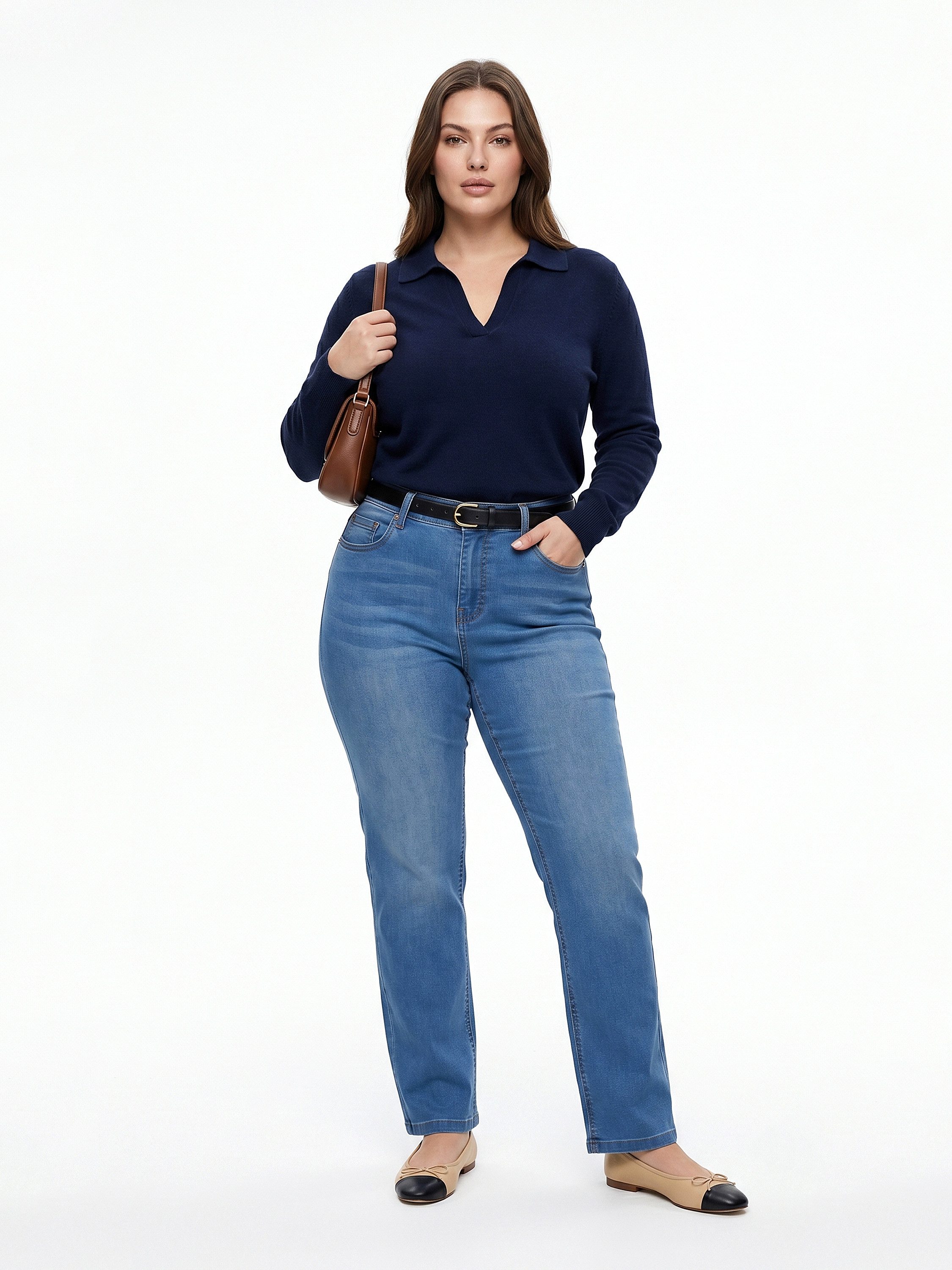 ESRA Straight-Jeans Stretch Jeans Damen High Waist Hose Straight Damen Jeans Sommer Hose Straight Jeans Damen Stretch Hose Damen leichte Jeans Regular Damen