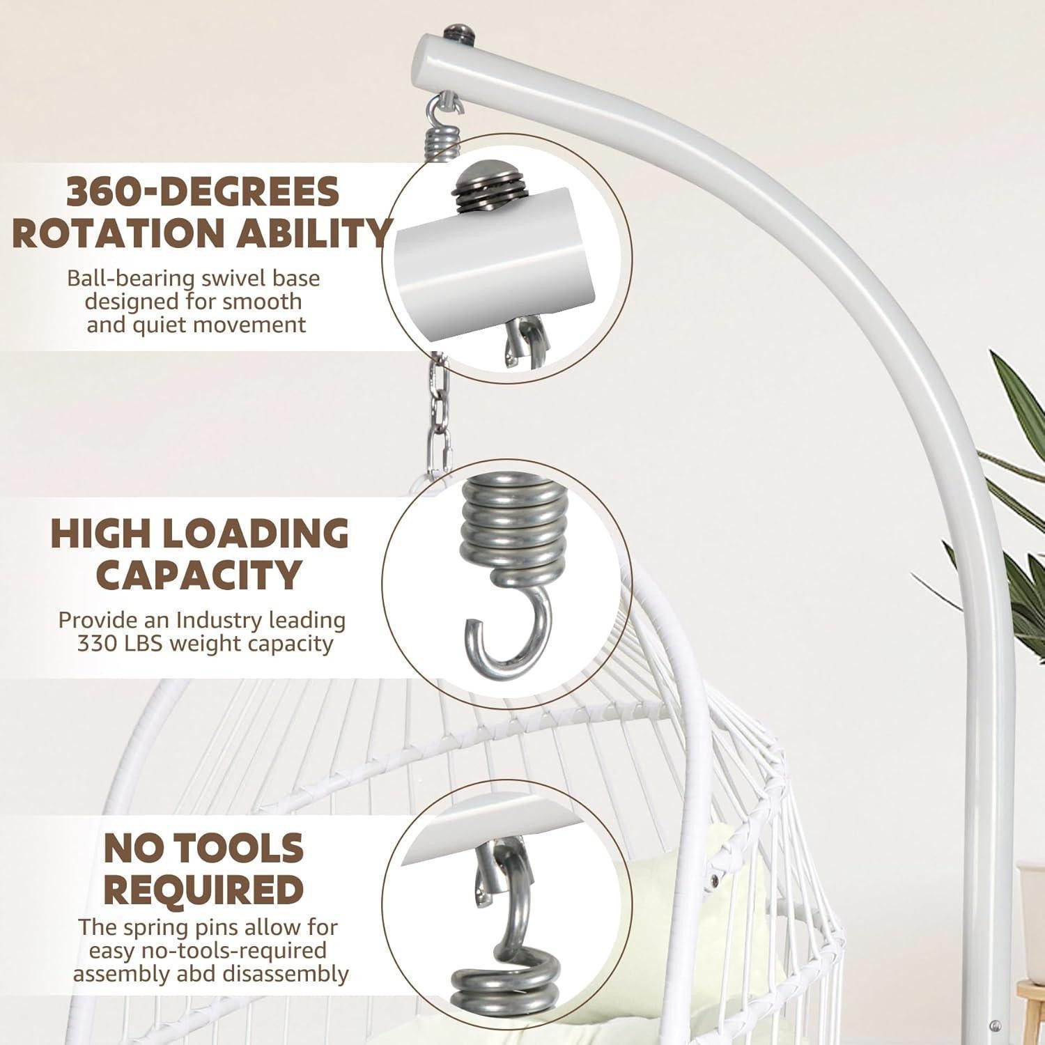 LuxusKollektion Hängesessel Hängesessel Ständer Rattan Kissen Outdoor Balkon Weiß(stuhl+ständer)