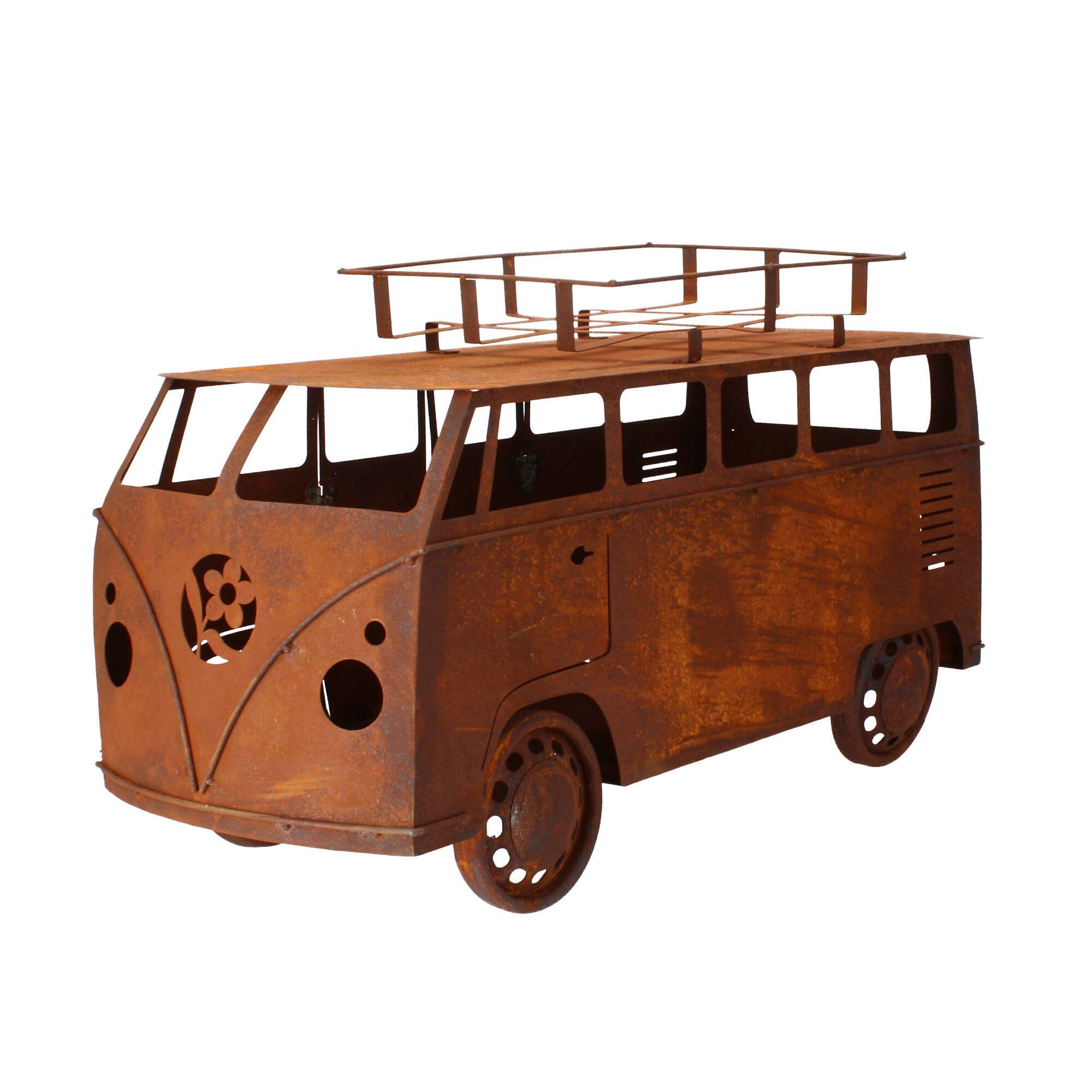 Skulptur Bulli Bus Auto Camper Kultauto 75x30x45 cm Edelrost 3D