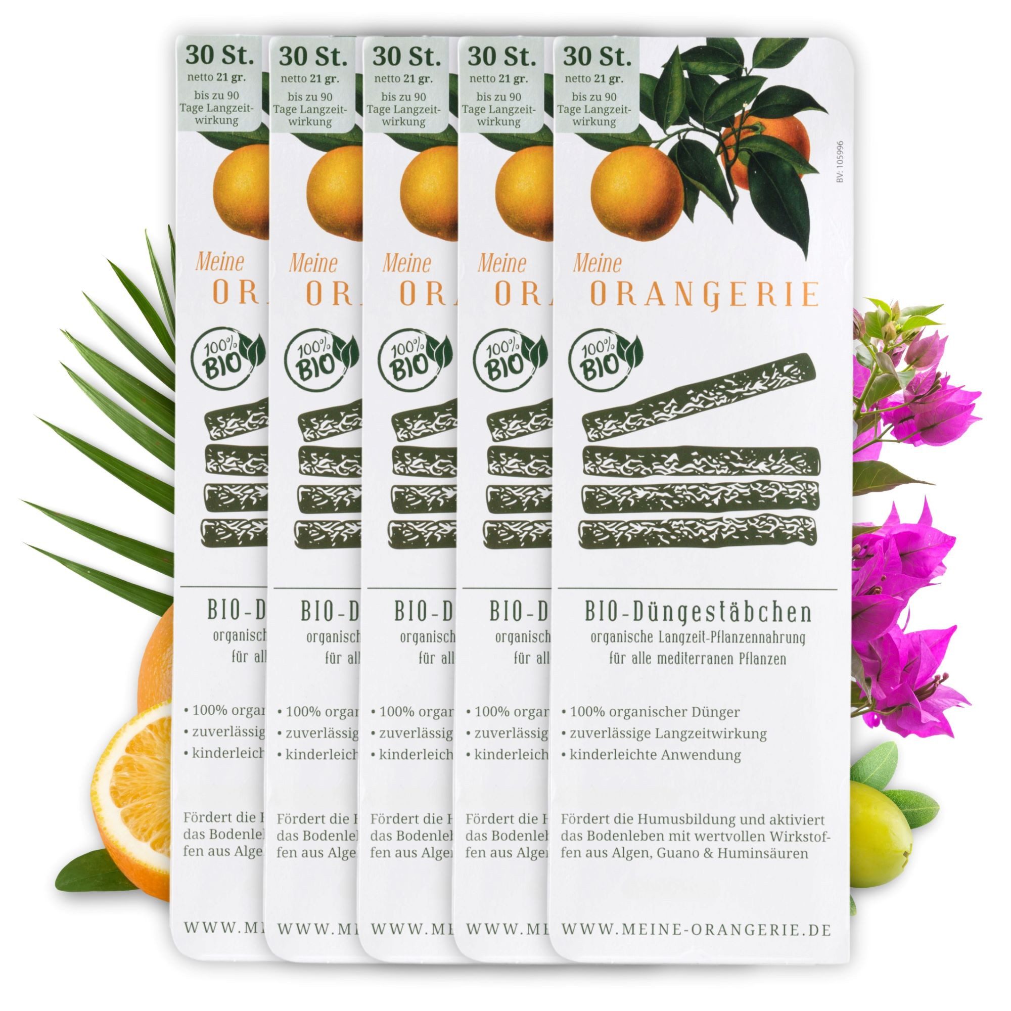 Meine Orangerie Spezialdünger BIO Düngestäbchen - 30 Sticks - organischer Pflanzendünger, 5er, Packung, optimale Pflanzennahrung für alle mediterrane Pflanzen, fördert Bodenleben, Humusbildung und gesundes Pflanzenwachstum