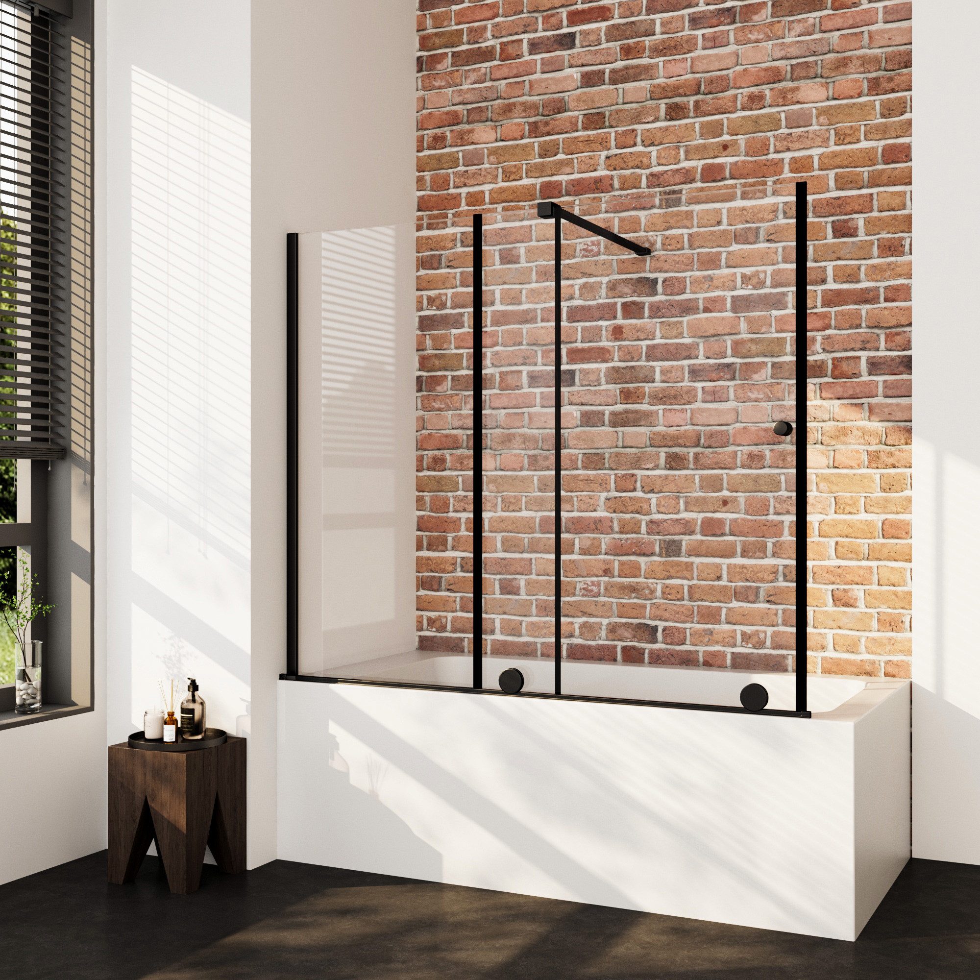 Boromal Duschwand Glas Badewanne Badewannenaufsatz Schiebetür Schwarz Design, 6mm ESG, (Duschtrennwand Rahmenlos, (700-1250) x 1200 mm), Links- oder Rechtsmontage