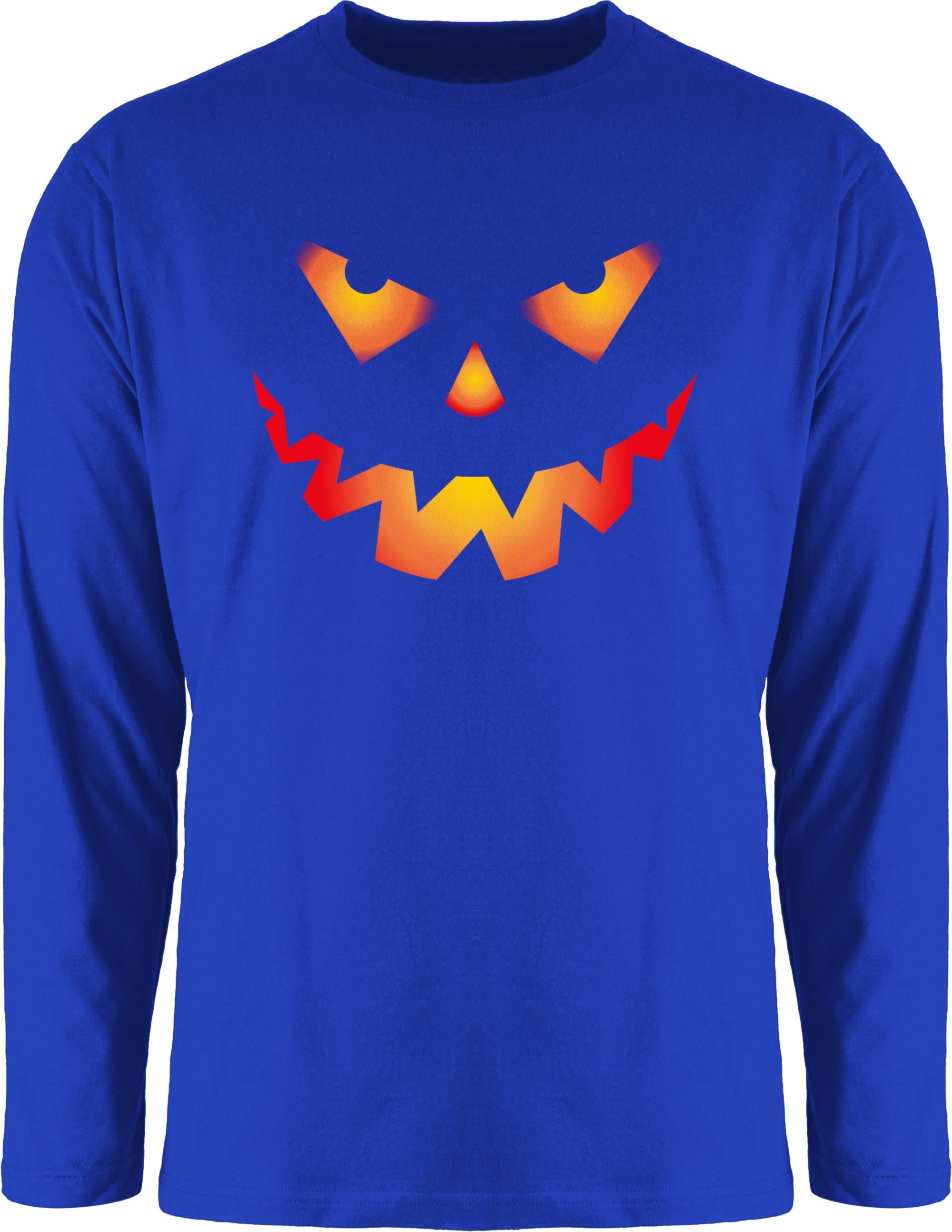 Halloween Shirtracer Gruselig Royalblau Kürbis 3 Böse Rundhalsshirt Halloween Gesicht Gruseliger Herren Kürbisgesicht Kostüme