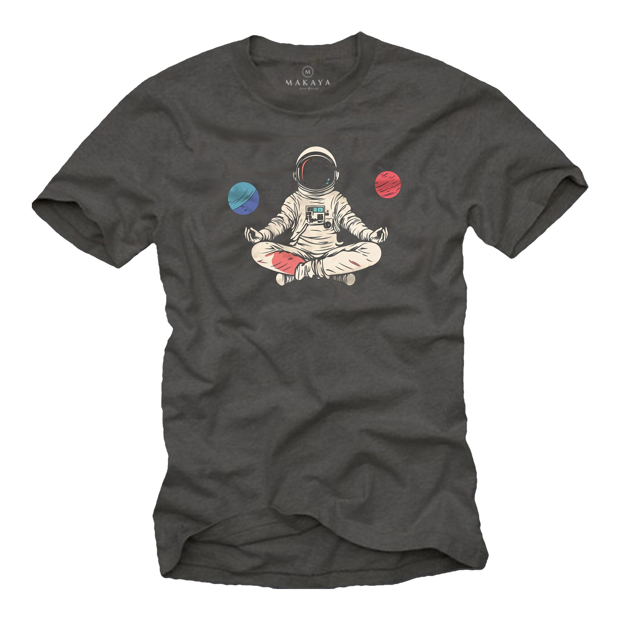 T-Shirt mit Aufdruck Astronaut Herren Motiv Yoga Meditation Lustig