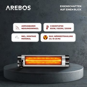 Arebos Heizstrahler 2.500 W Infrarot mit Fernbedienung, 3 Heizstufen, LED-Anzeige, 24 Std. Timer