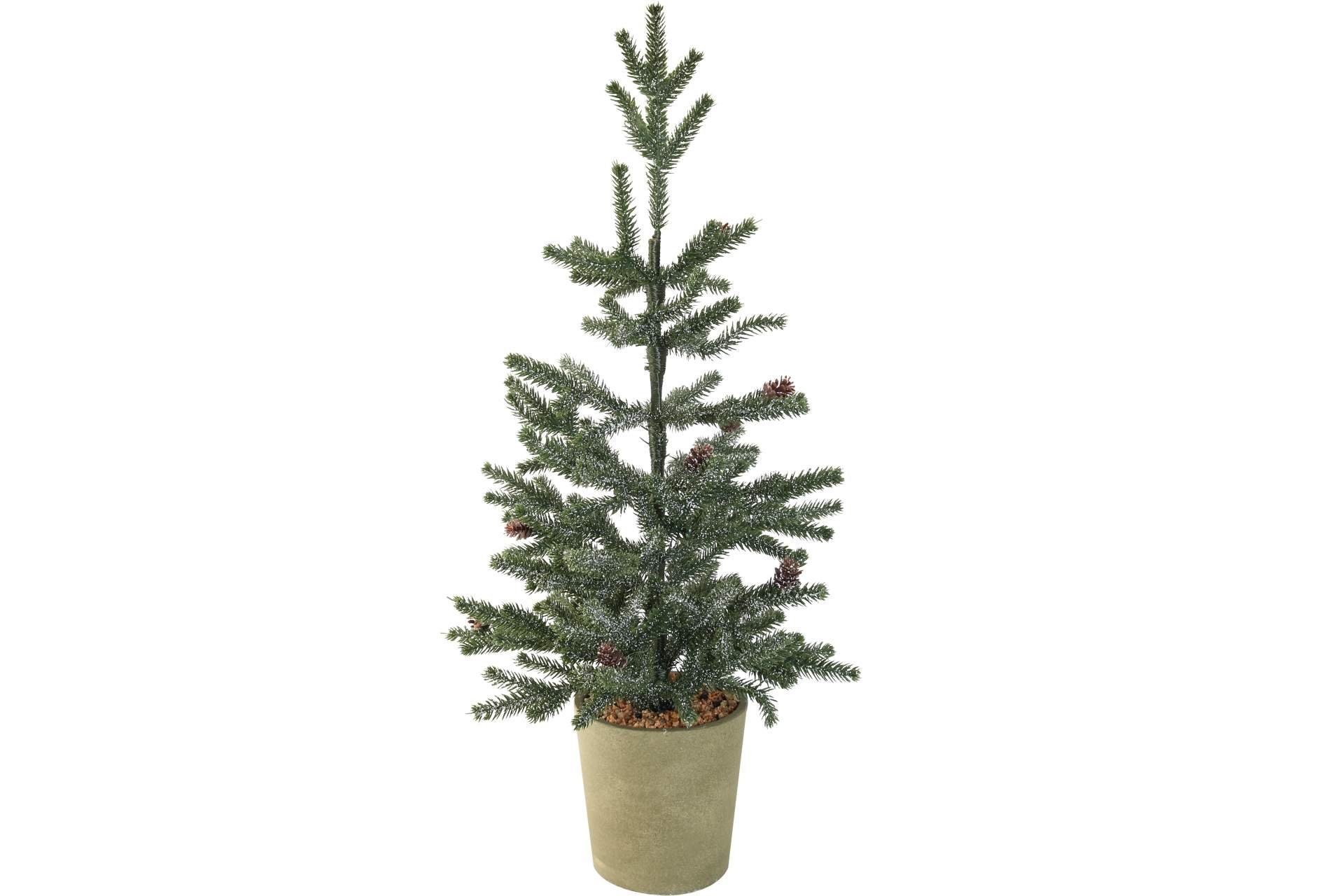 EXPO-Börse GmbH Künstlicher Weihnachtsbaum Weihnachtsbaum im Topf 66cm winterlich mit Tannenzapfen