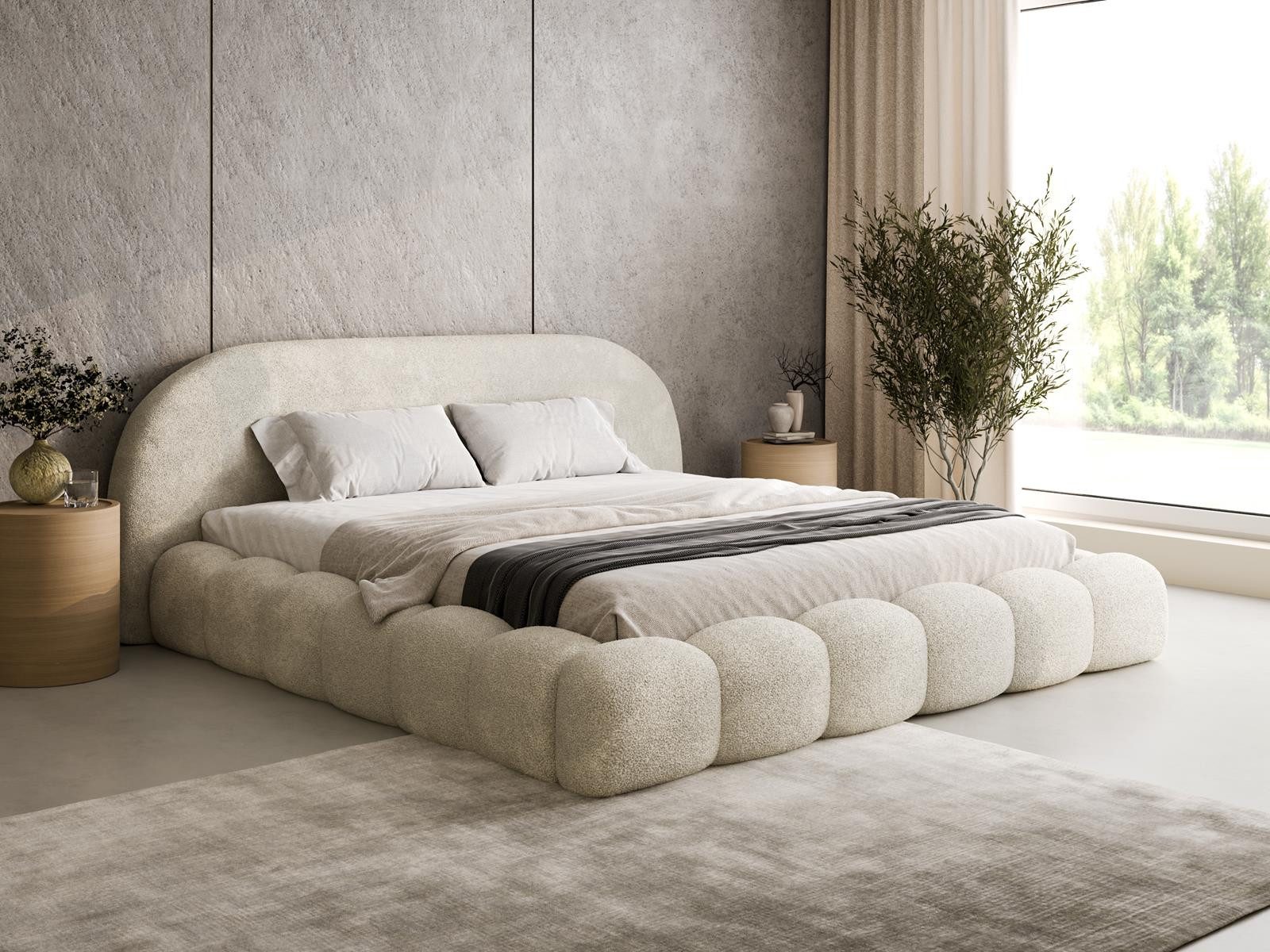 Compleo Polsterbett OMBIS, Wolkenbett mit Bettkasten und Lattenrost, Designer-Bett, MADE IN EU