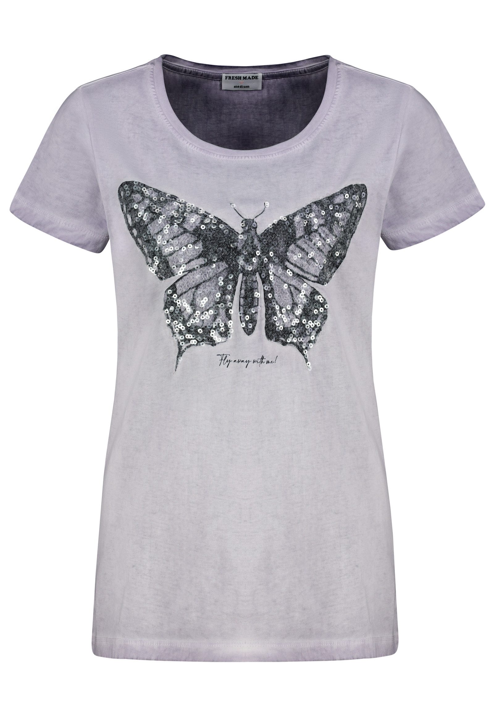 Fresh Made T-Shirt Glitzer-Schmetterling Design, Kurzarm, Rundhals Vintage günstig online kaufen