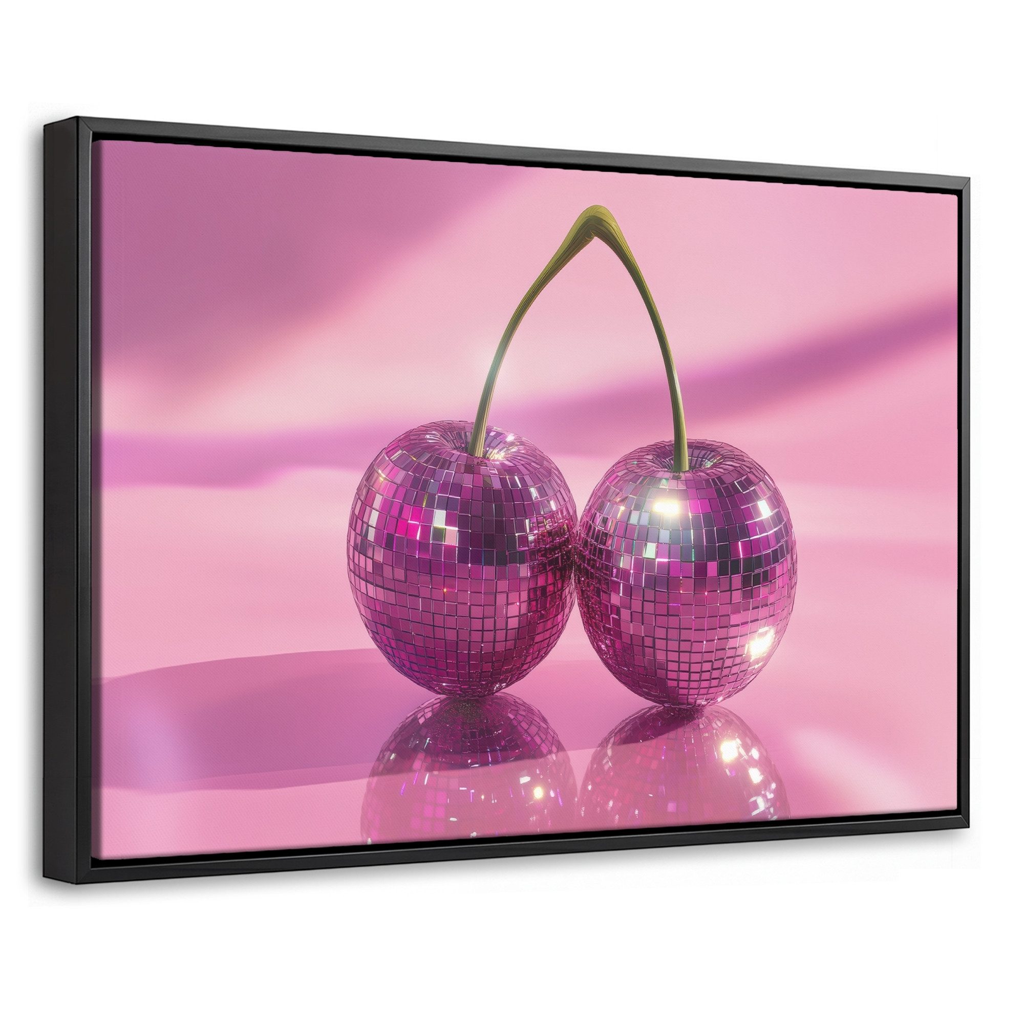 OneMillionCanvasses® Leinwandbild mit Rahmen - Glitzer - Discokugel - Rosa - Kirsche, Fotodruck (1 St), Bilder, Zimmer Wand Bild Dekoration 30x20cm