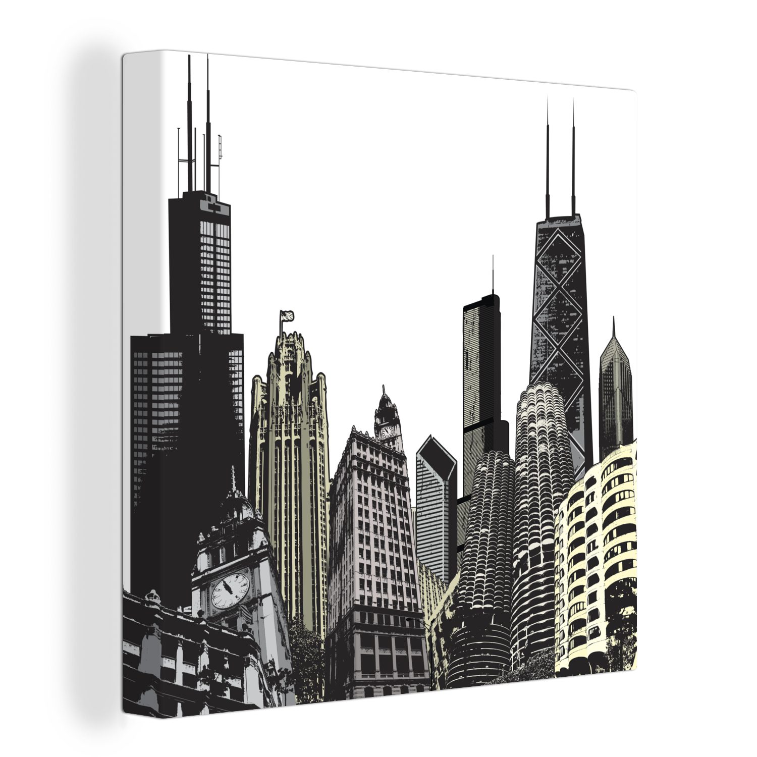 OneMillionCanvasses® Leinwandbild Architektur - für Schwarz - Bilder Weiß, (1 Leinwand St), Schlafzimmer - Wohnzimmer Chicago