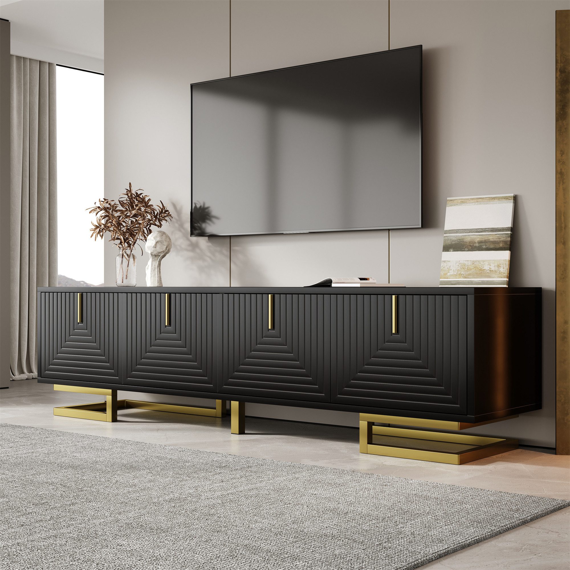 Merax Lowboard Fernsehschrank in Schwarz mit günstig online kaufen