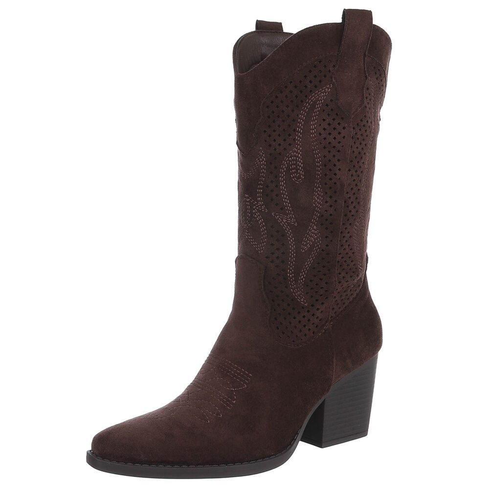 Ital-Design Damen Cowboyboots Western Westernstiefel (91742756) Blockabsatz Stiefel in Braun
