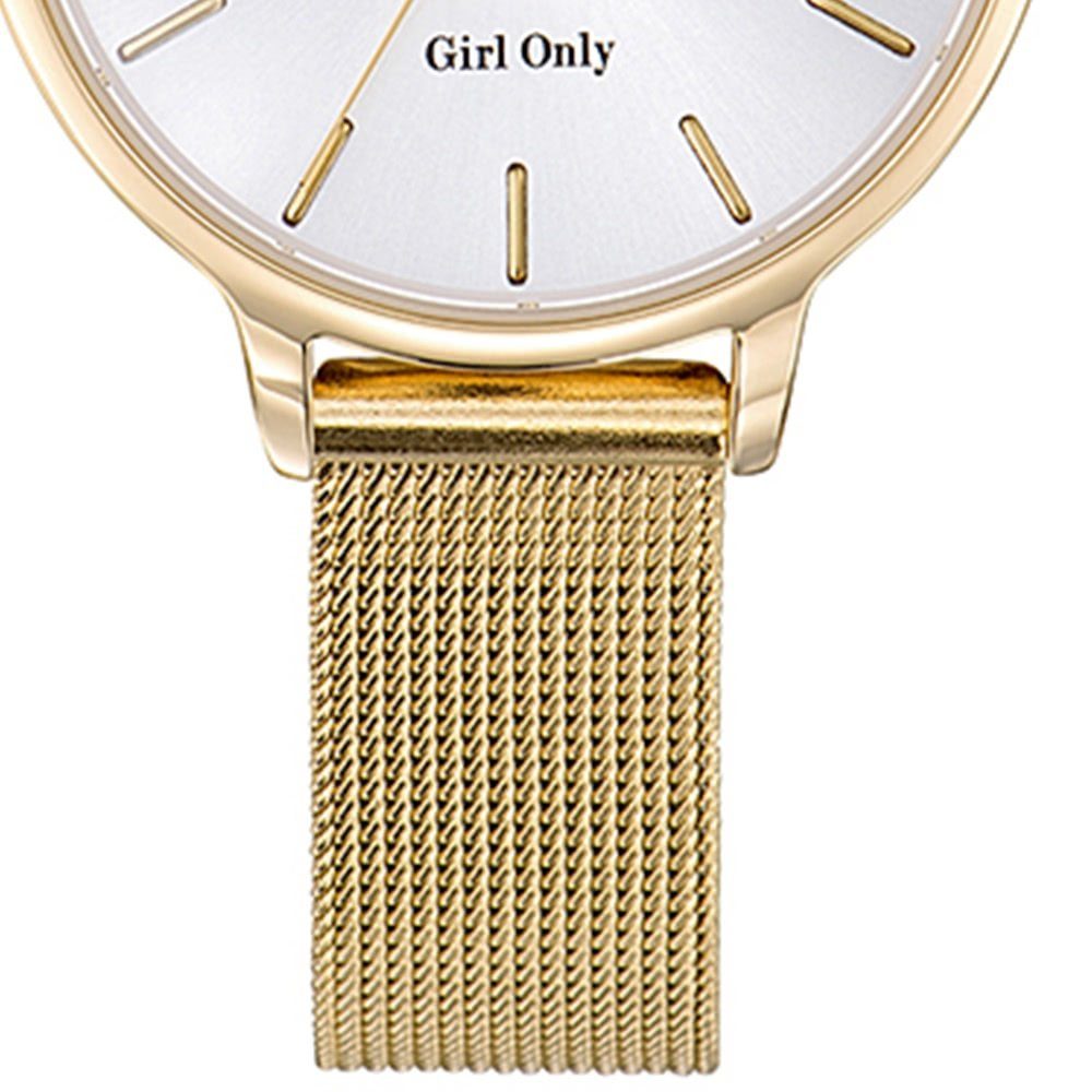 Girl Quarzuhr Girl Armbanduhr Luxus-Style Only gold, 32mm), (ca. Only mittel Edelstahlarmband, Damen rund, Damenuhr