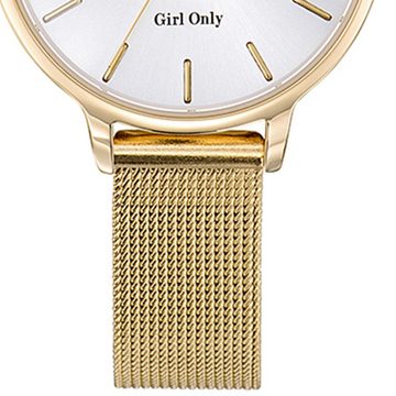 Girl Only Quarzuhr Girl Only Damen Armbanduhr gold, Damenuhr rund, mittel (ca. 32mm), Edelstahlarmband, Luxus-Style