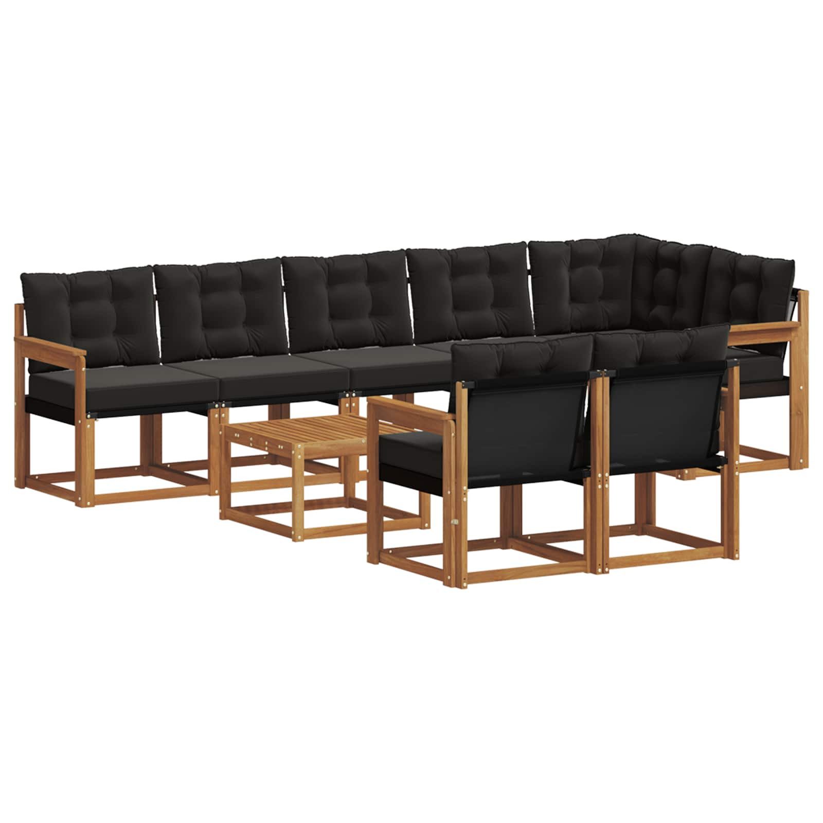 vidaXL Gartenlounge-Set Outdoor-Sofagarnitur mit Kissen 9 pcs Natürlich und Schwarz, (9-tlg)