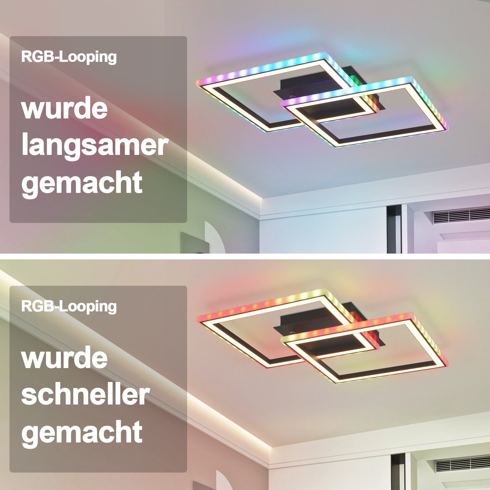 für RGB integriert, mit Wohnzimmer fest LED 35W Deckenleuchte Schwarz Schlafzimmer Dimmbar Deckenlampe Deckenbeleuchtung, Fernbedienung Nettlife Flur Farbwechsel, Küche LED