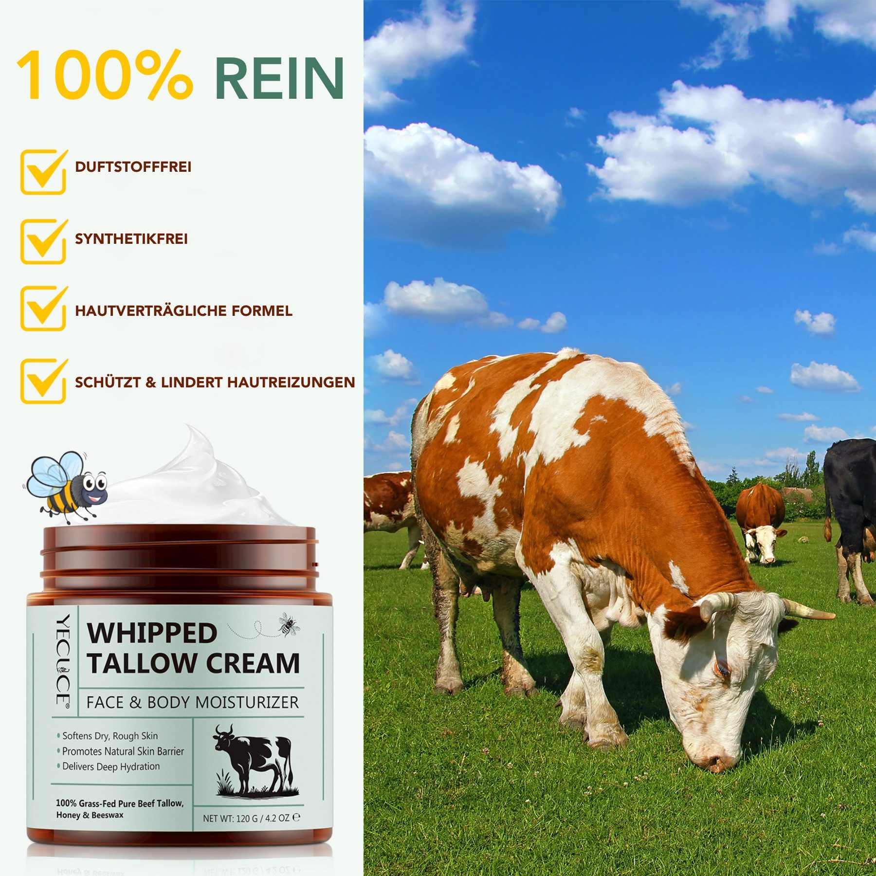 P-Beauty Cosmetic Accessories Tagescreme Hautpflege Gesicht Creme Hautpflegecreme Rindertalg Honig Beef Tallow, 1-tlg., Feuchtigkeitscreme, Tagescreme, Hautpflege