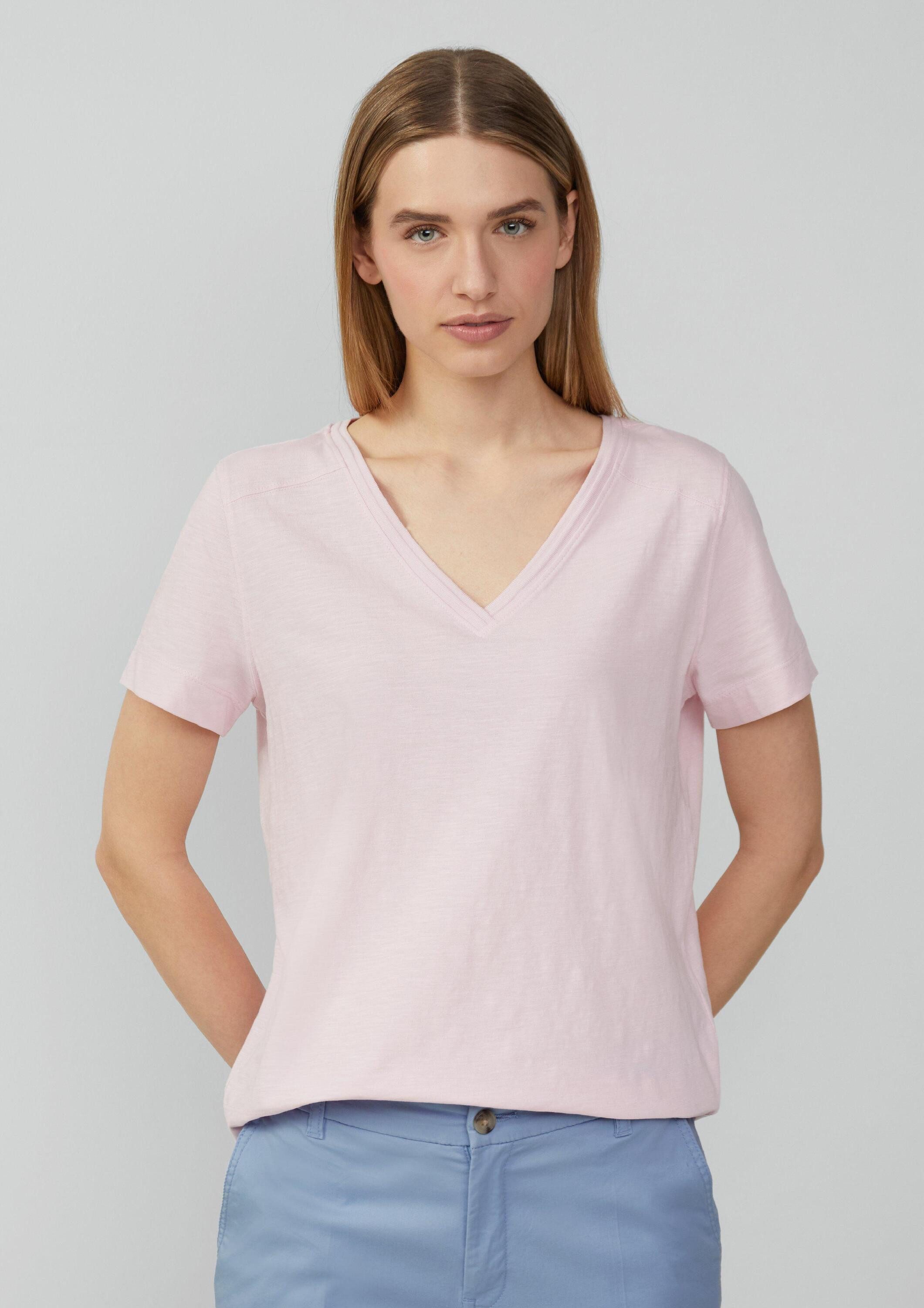 s.Oliver Kurzarmshirt T-Shirt T-Shirt aus Flammgarn mit V-Ausschnitt günstig online kaufen