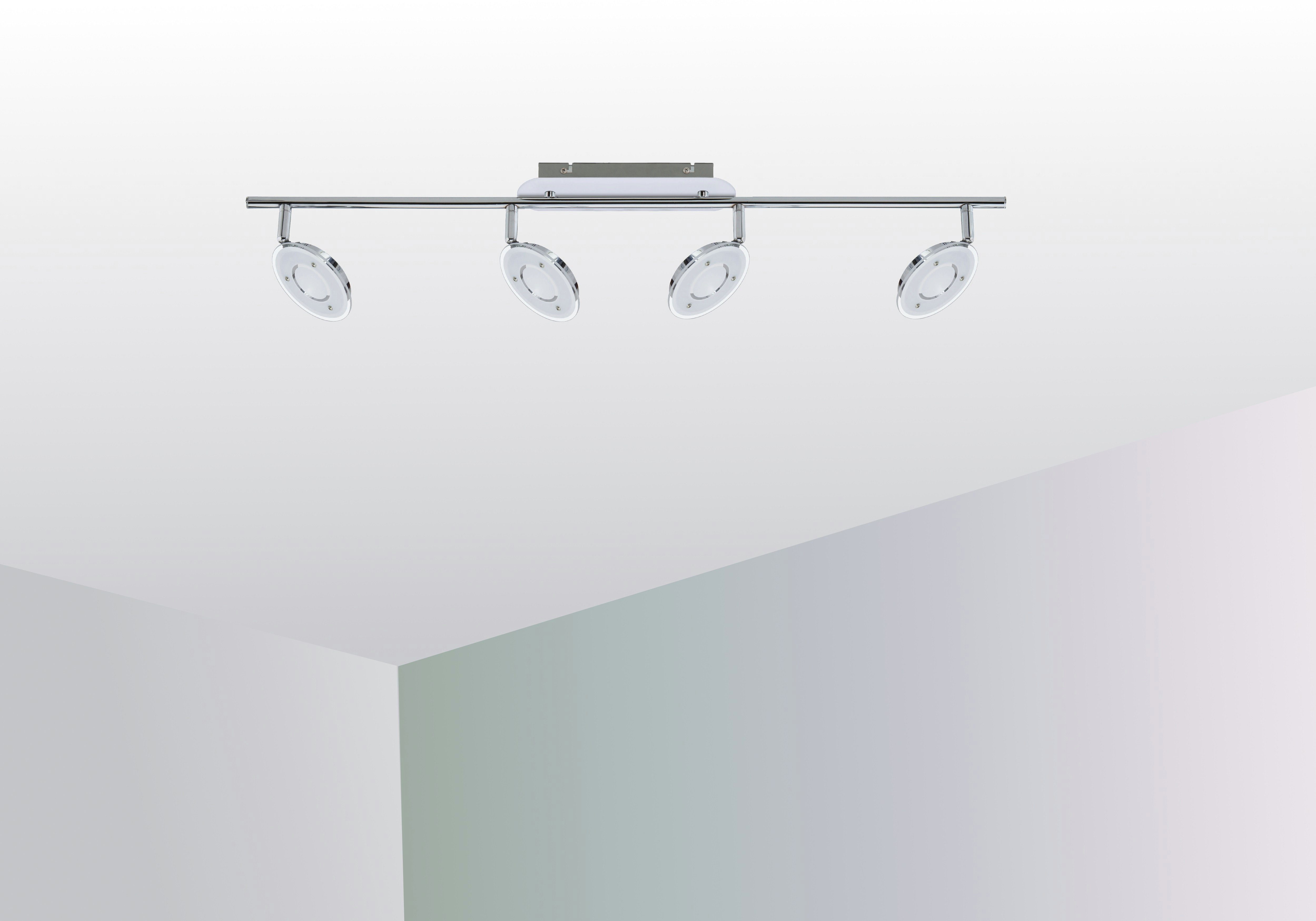 TRANGO LED LED Wohnzimmer Deckenstrahler drehbar inkl. 4x *OLI* mit Modul - schwenkbar Lampe - Deckenlampe LED in Deckenspots, 5 Schlafzimmer Watt 2002-048 und Leuchte Deckenleuchte, 4-flammig Glasschirm - Chrom-Optik