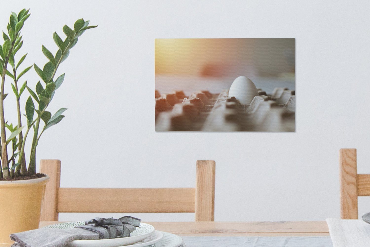 OneMillionCanvasses® Leinwandbild Eierkarton, St), cm 30x20 Wandbild Aufhängefertig, (1 Hühnerei Leinwandbilder, Wanddeko, im