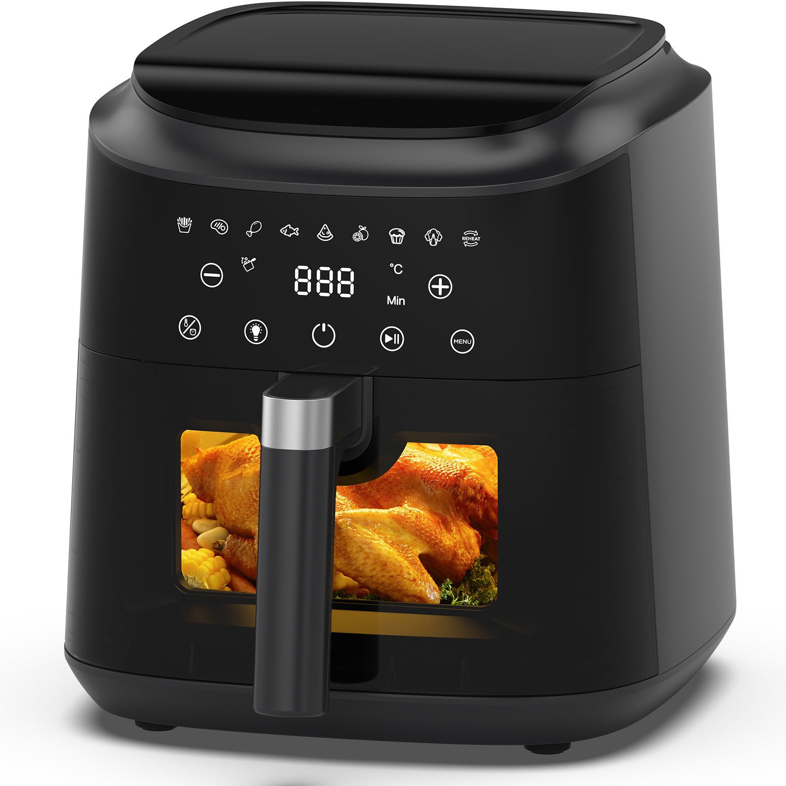 AIMAX Heißluftfritteuse Airfryer 6 Liter, 9 Programme, ohne Öl, Sichtfenster, Touchdisplay, 1650 W, Innenbeleuchtung, fettarm, 360° Heißluft, spülmaschinenfest, Timer