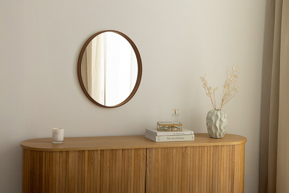 riess-ambiente Wandspiegel PORTRAIT Ø70cm braun - Walnussholz-Design, rund, Accessoire, Flur (Einzelartikel, 1-St), dekorativer Spiegel mit Rahmen – ideal für Wohn- oder Schlafzimmer