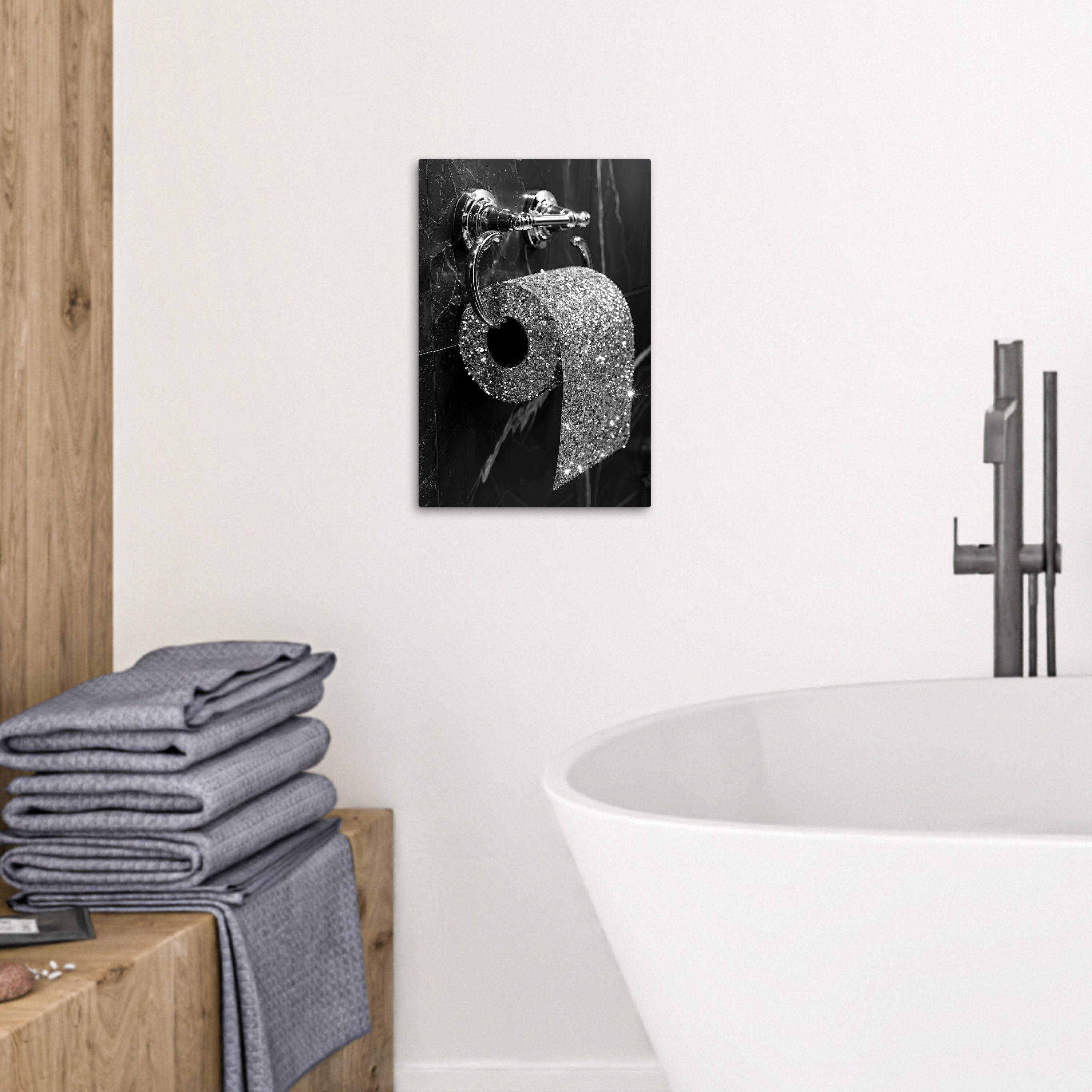 OneMillionCanvasses® Leinwandbild Toilette - Toilettenpapier - Schwarz und weiß - Glitzer, Fotodruck (1 St), Badezimmer Deko, Bilder WC, Toilette Wanddeko 20x30 – Bild 3 von 5