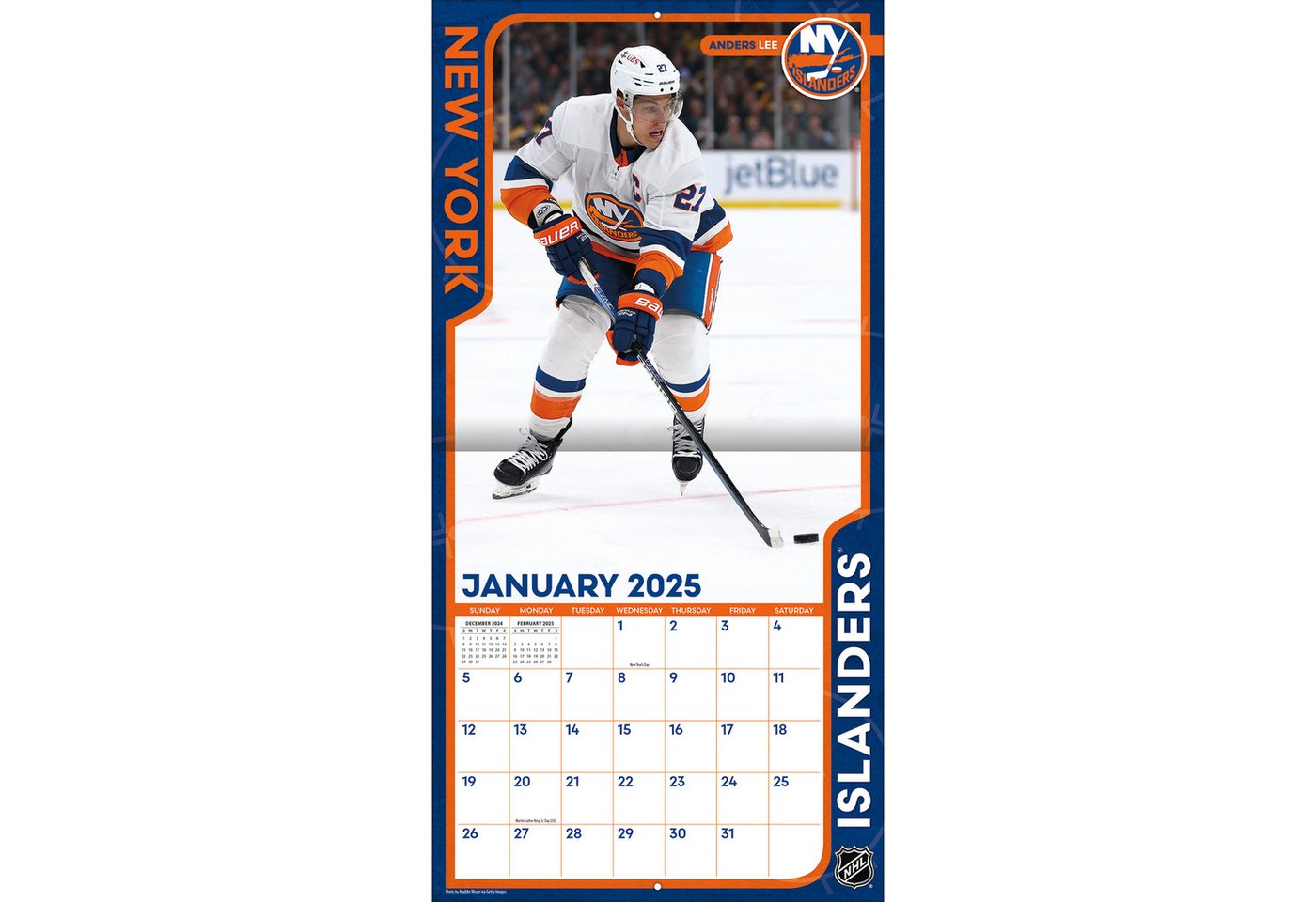 Thumbnail - Turner Licensing Wandkalender New York Islanders - NHL - Wandkalender 2025, 12- Monats- Format, Zusatzseite Januar - Dez...