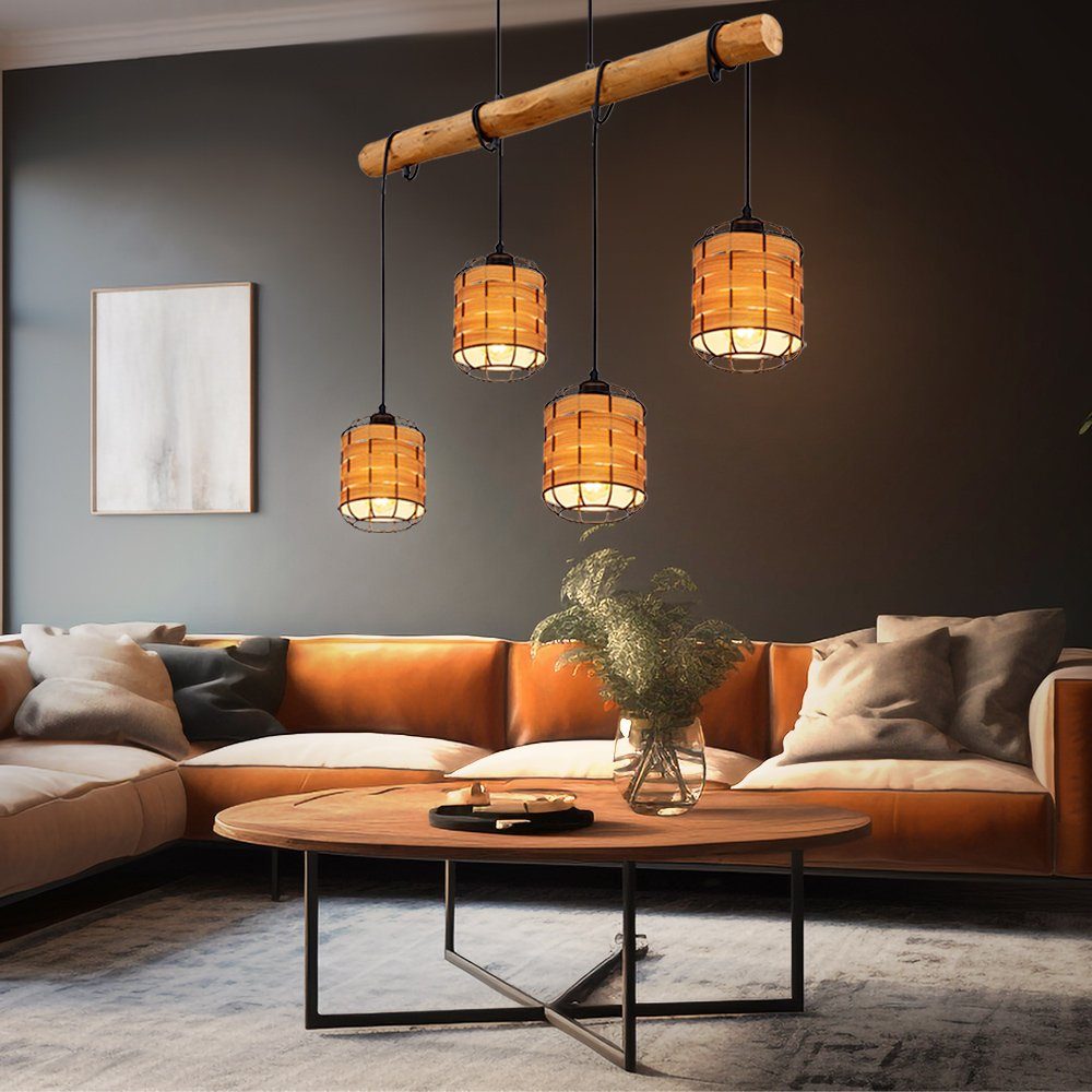GLOBO LIGHTING LED-Hängeleuchte, Leuchtmittel inklusive, Warmweiß, Hängelampe Pendellampe Esstischlampe LED Holzoptik 4 flammig H 14 cm