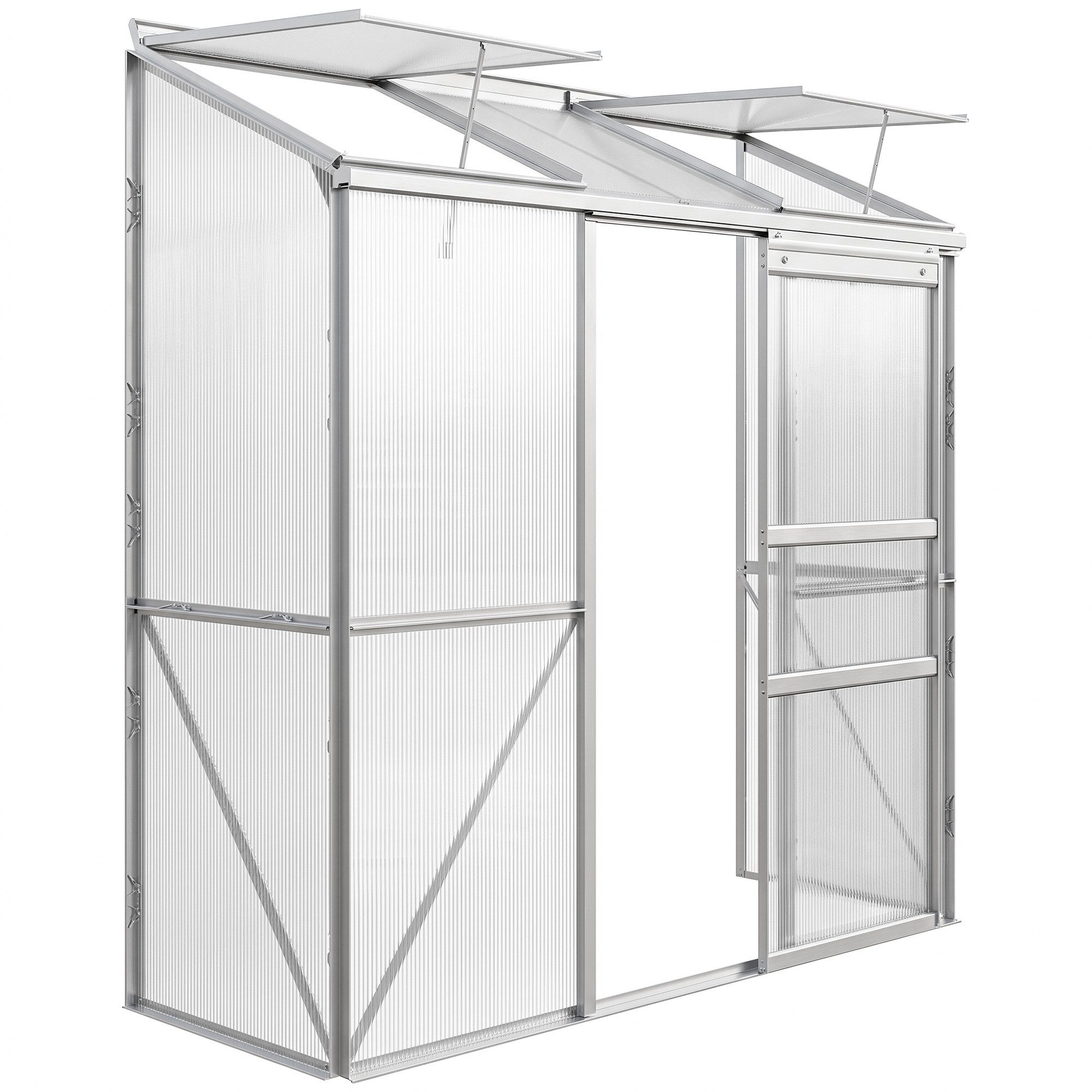 Outsunny Gewächshaus Pflanzenhaus Garten mit Schiebetür, Aufklappbare Dachfenster, BxTxH: 192 x 68 x 196 cm, BxLxH: 68 x 192 x 196 cm, 4 mm Wandstärke, Tomatenh – Bild 2 von 5