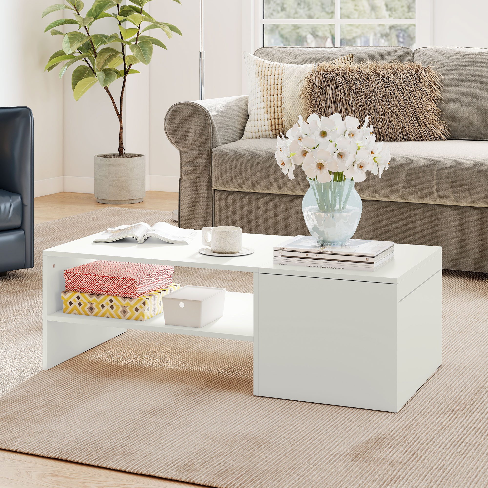HOMCOM Couchtisch mit Verstecktem Stauraum, Regal (Sofatisch, 1-St., Wohnzi günstig online kaufen